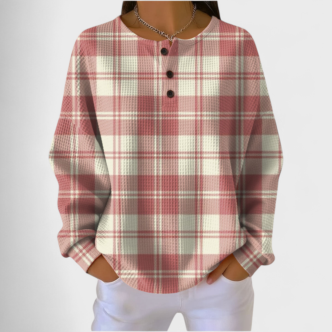Emilie | Rosa karierter Pullover – Bild 1