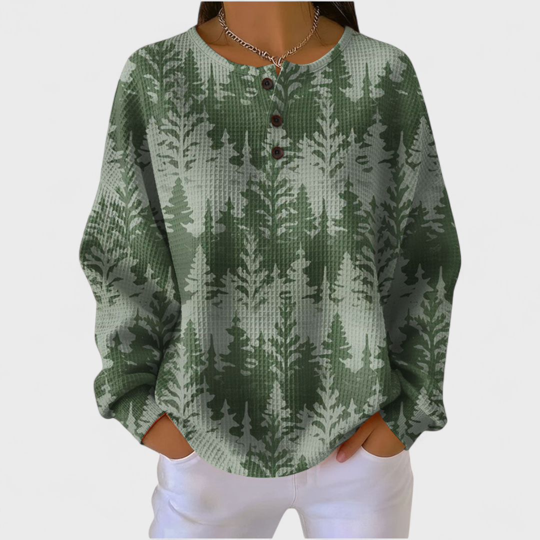 Inès | Grüner Pullover mit klassischem Baummotiv – Bild 1