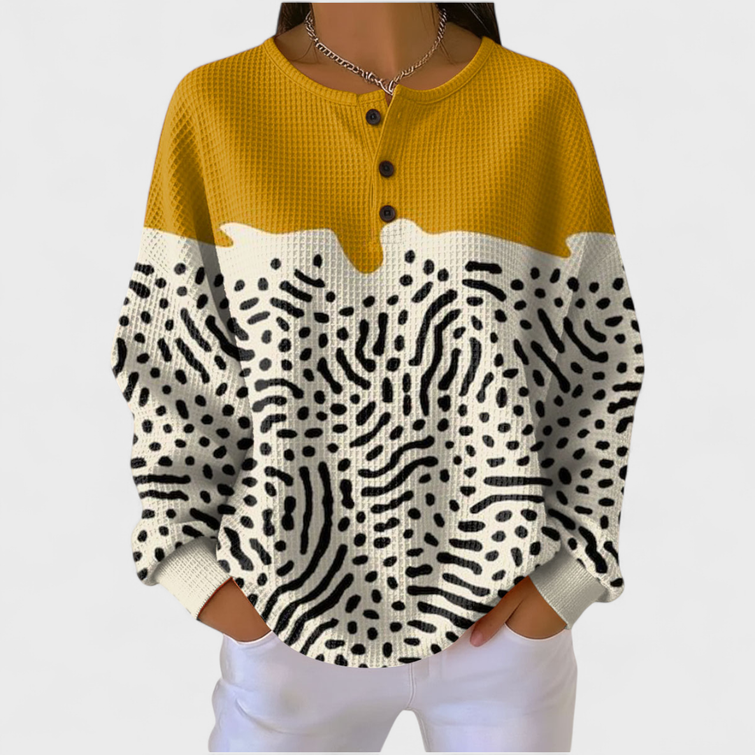 Liv | Pullover mit gelb-weißem Animalprint – Bild 1