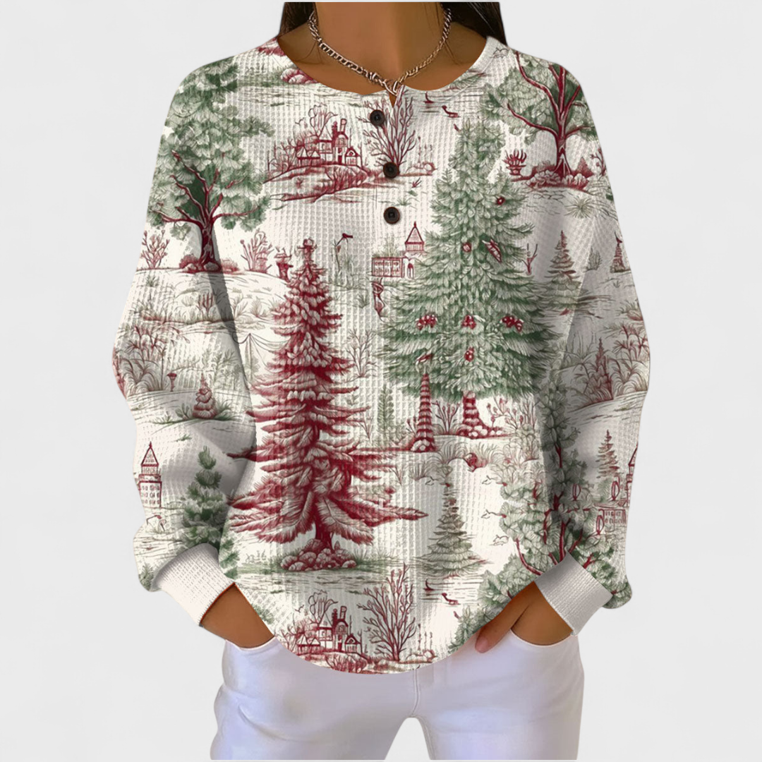 Louna | Cremefarbener Pullover mit Winterwald – Bild 1