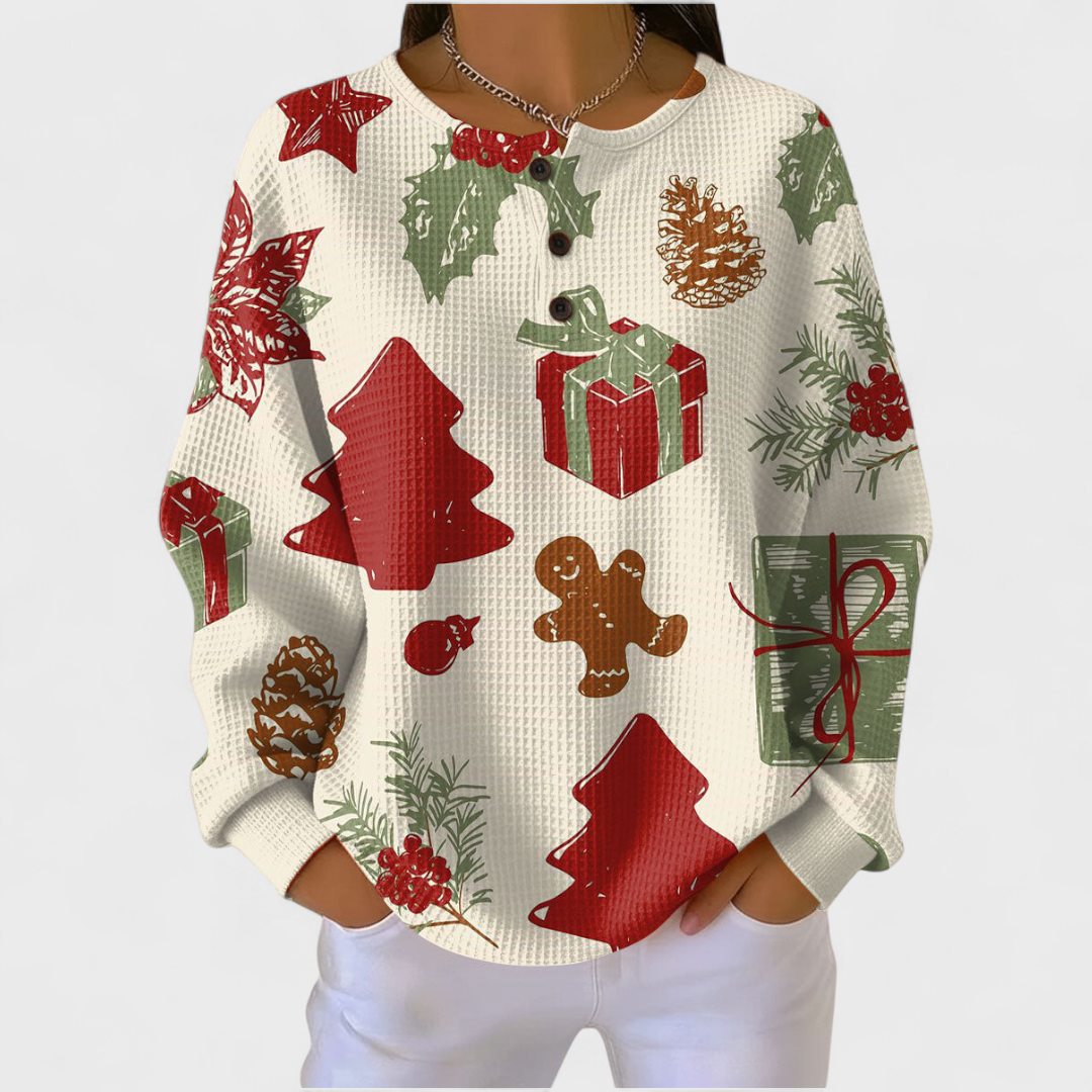 Olivia | Cremefarbener Weihnachtspullover – Bild 1