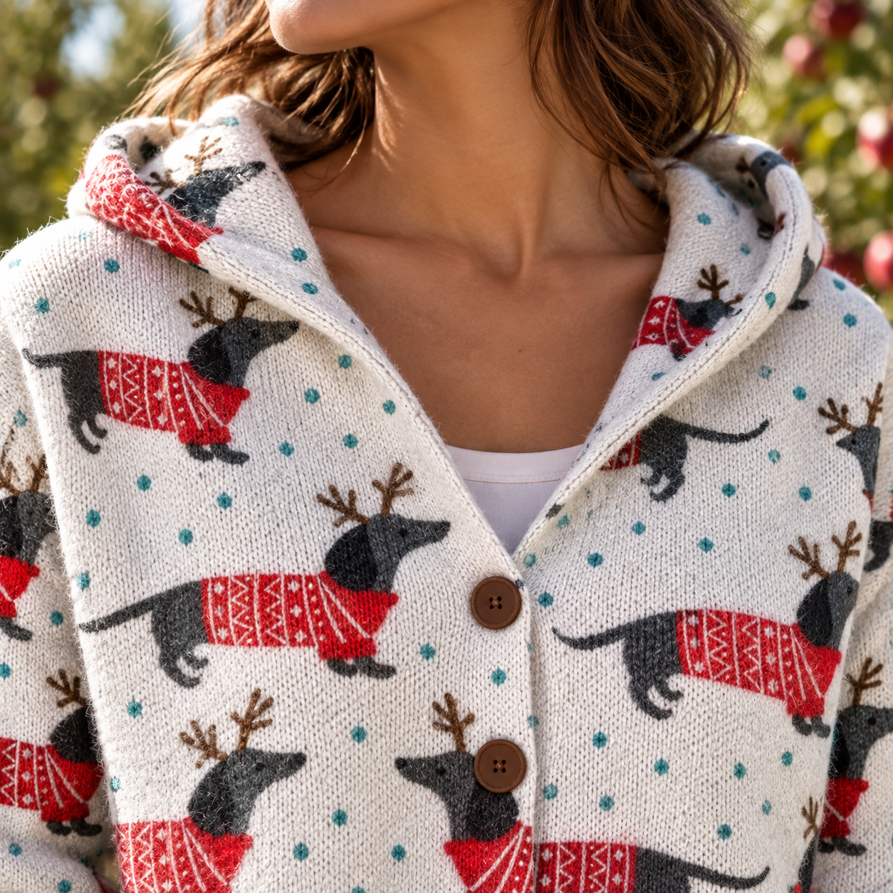 Bérénice – Bequeme Strickjacke mit Knöpfen – Detailansicht von Ausschnitt und Knopfleiste