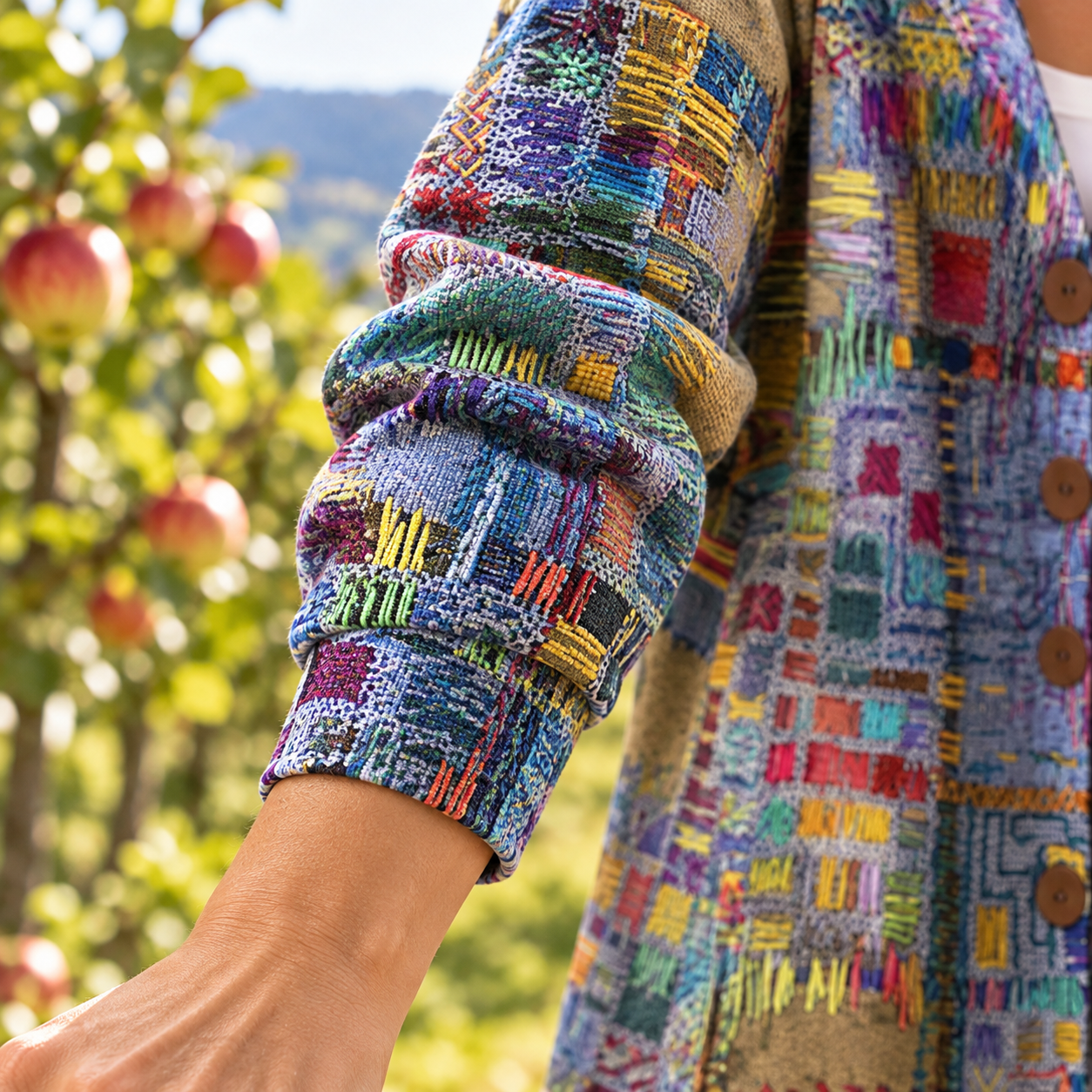 Strickjacke Philomène Detail von Ärmel und Bündchen.