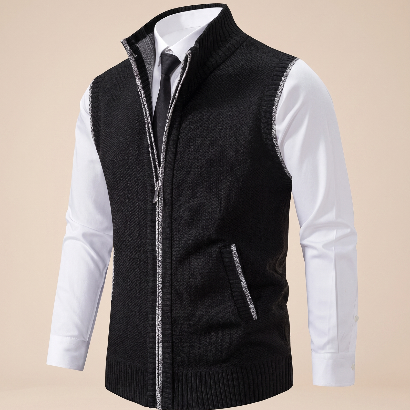 Alexandru-Daniel | Premium Weste mit elegantem Design – harmonisierte Studioaufnahme auf Beige #E8DED2