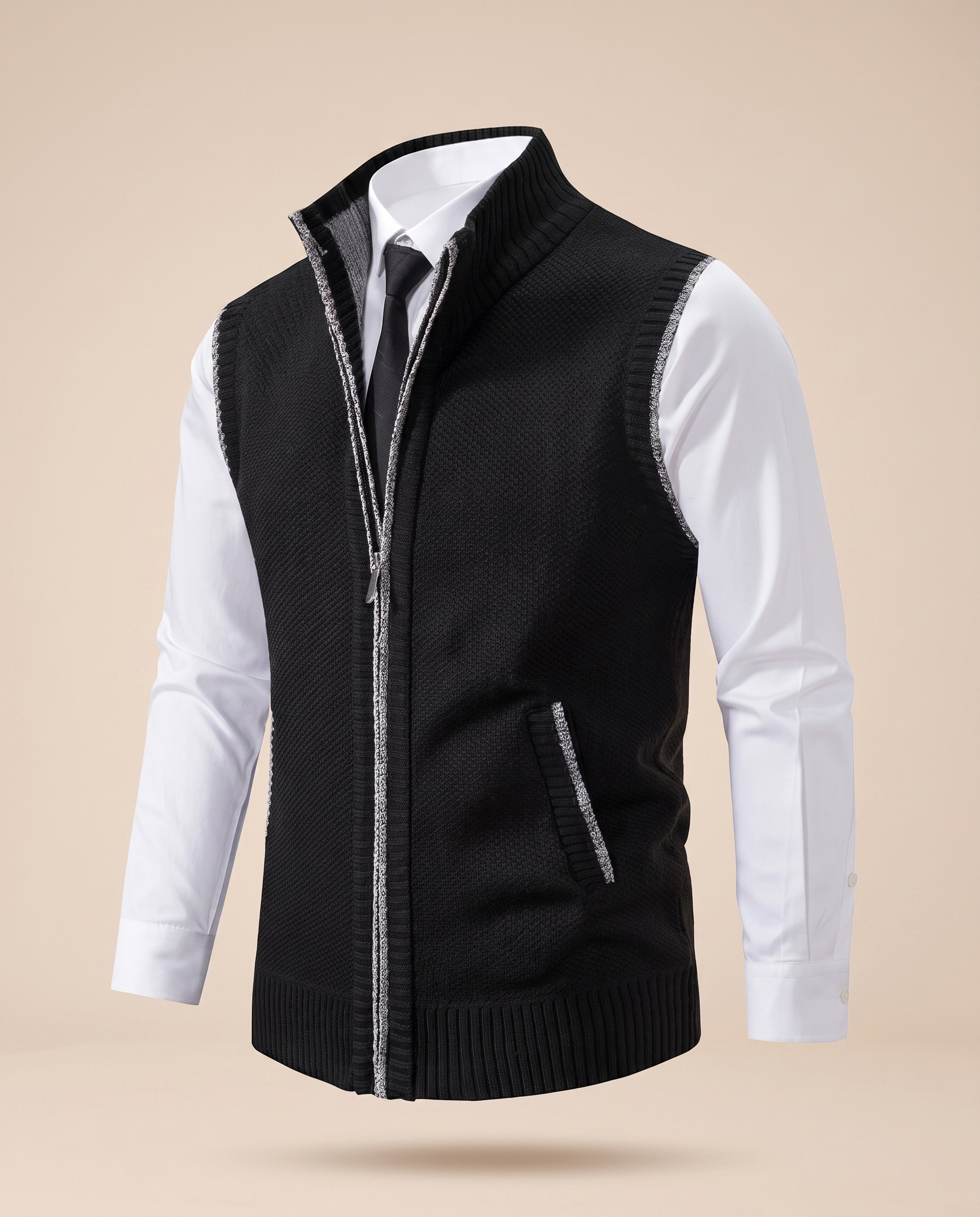 Alexandru-Daniel | Premium Weste mit elegantem Design – harmonisierte Studioaufnahme auf Beige #E8DED2