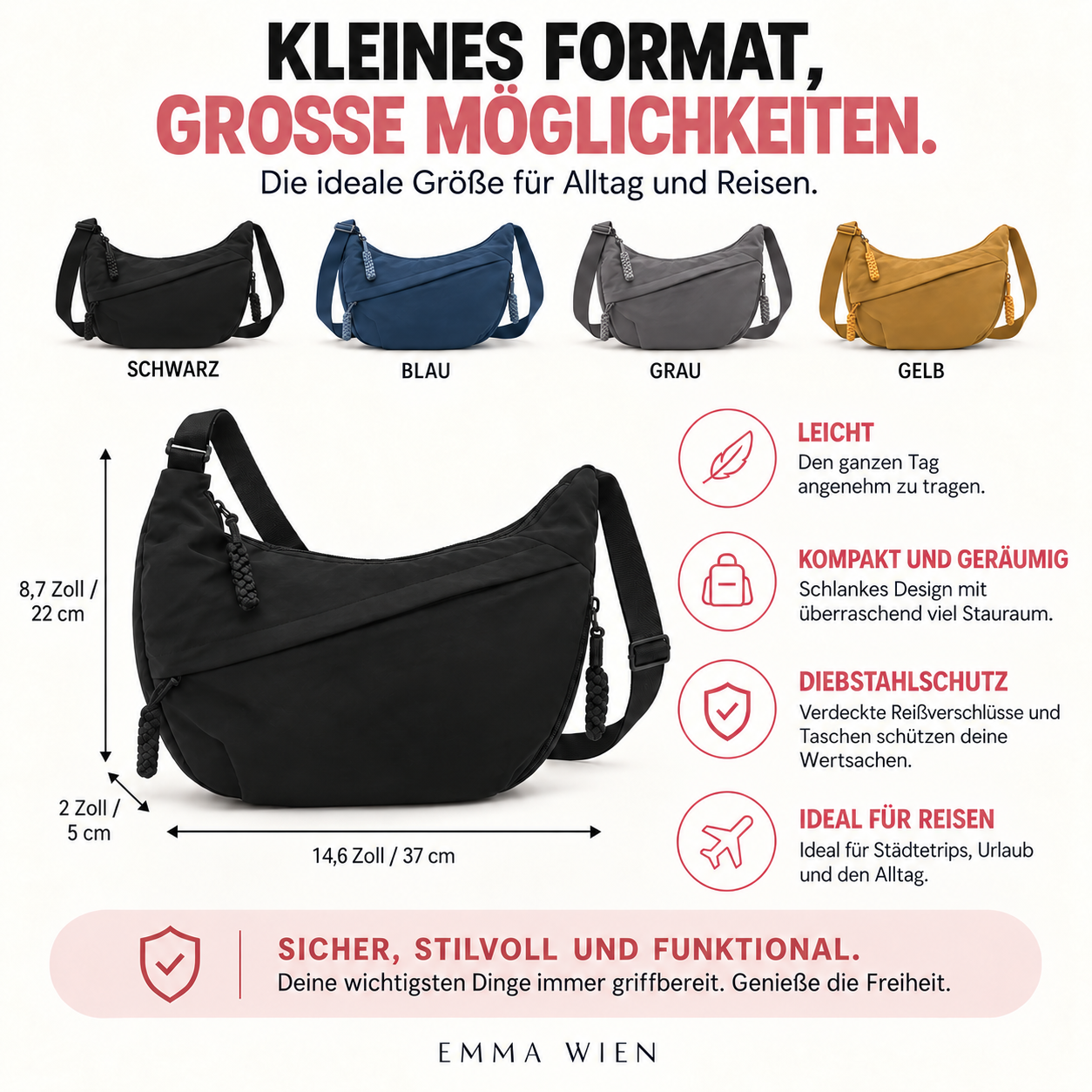 EMMA WIEN – Tasche Maße und Eigenschaften