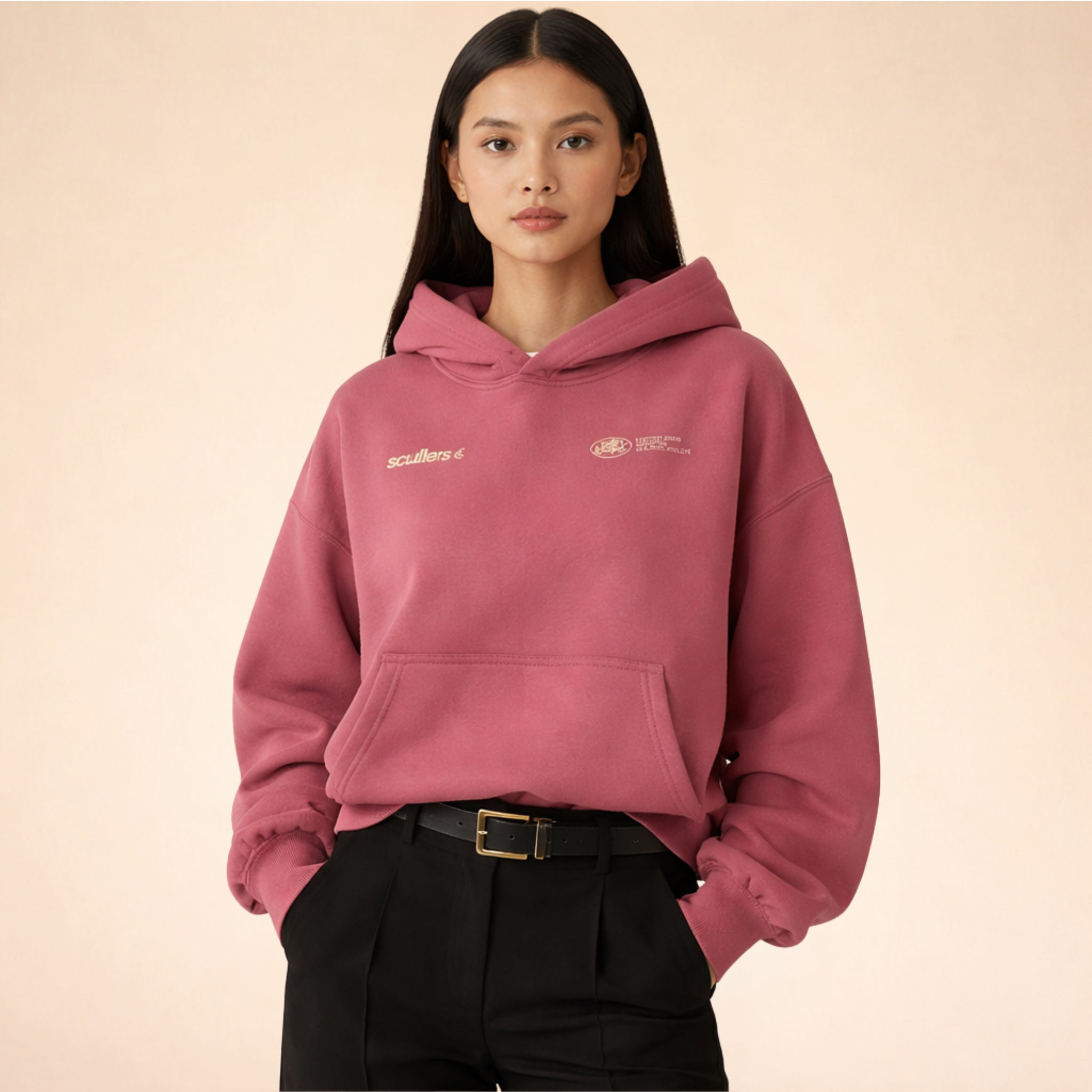Rosa Damen-Hoodie mit Kängurutasche – Bild 1