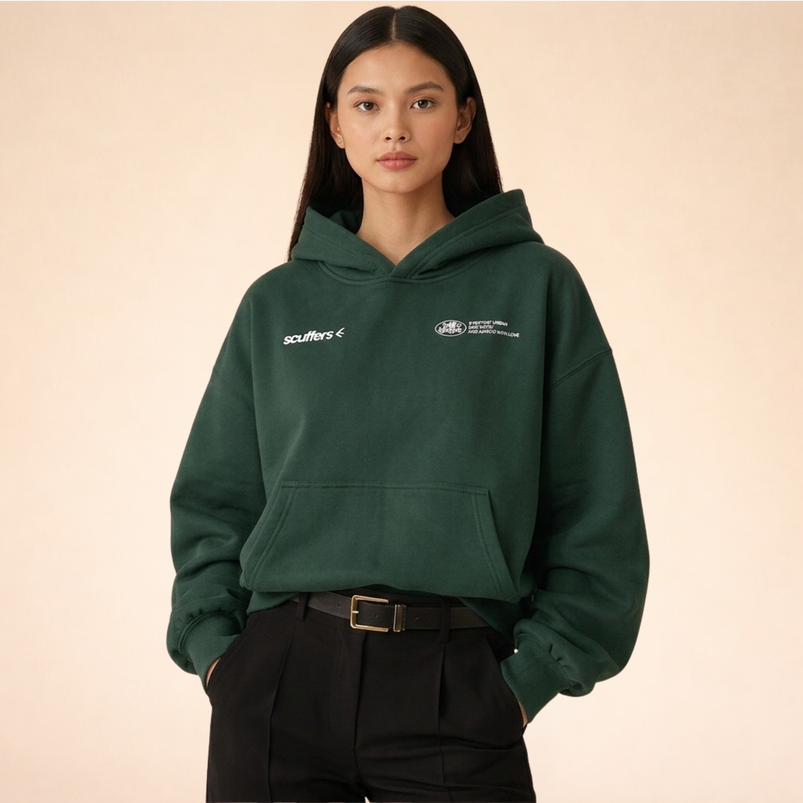 Rosa Damen-Hoodie mit Kängurutasche – Bild 2