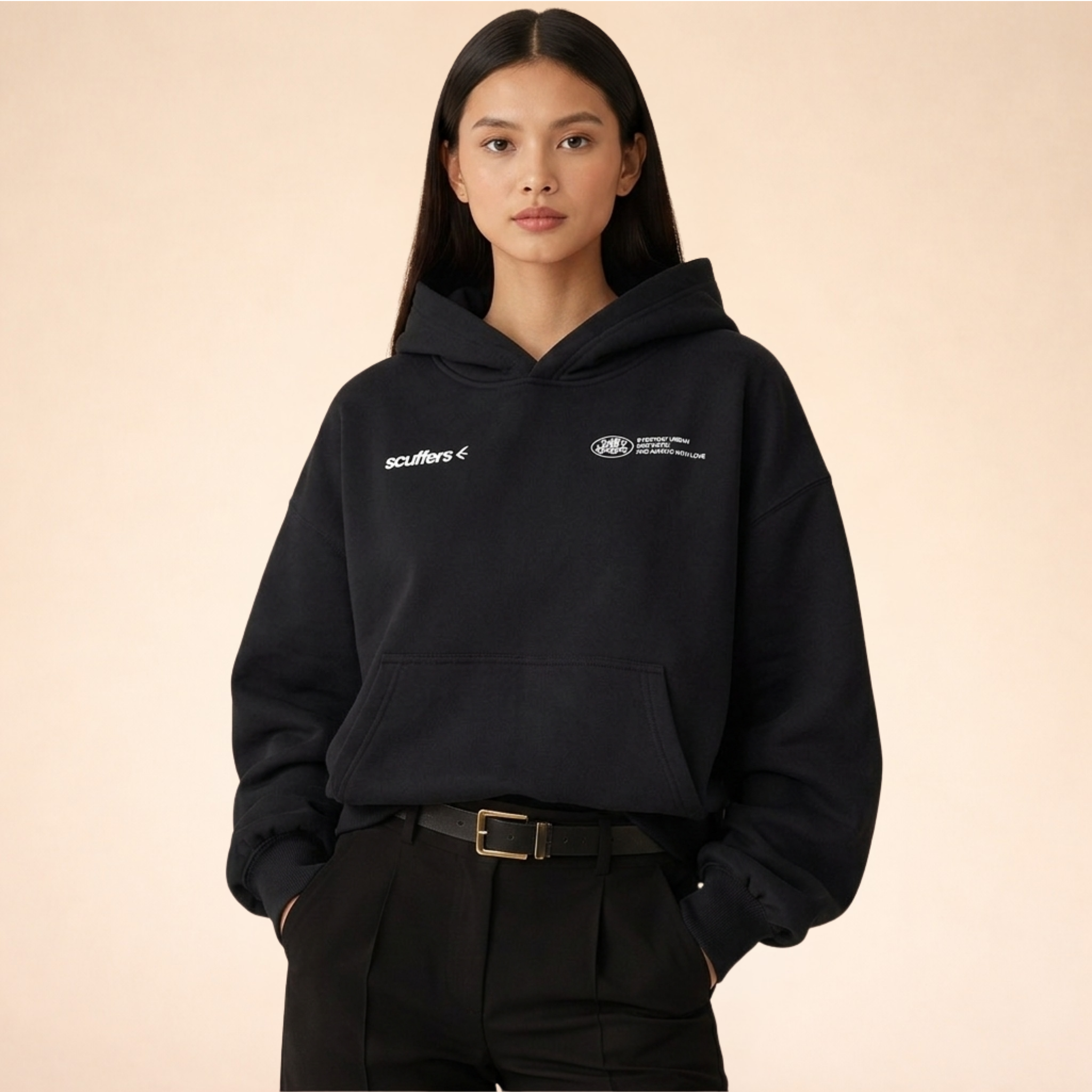 Rosa Damen-Hoodie mit Kängurutasche – Bild 3