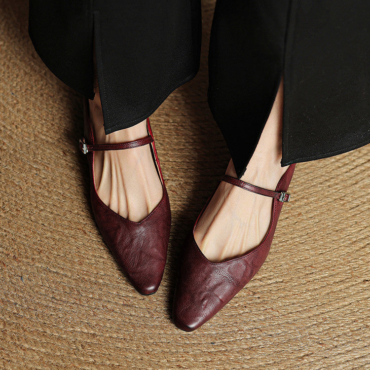 Nora | Damen Leder Mules Spitze Zehenpartie Mary Jane Riemchen Flats – Bild 10