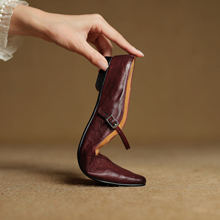 Nora | Damen Leder Mules Spitze Zehenpartie Mary Jane Riemchen Flats – Bild 13