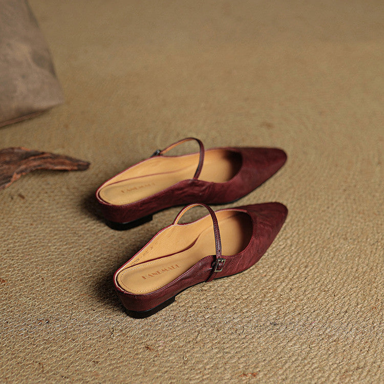 Nora | Damen Leder Mules Spitze Zehenpartie Mary Jane Riemchen Flats – Bild 14