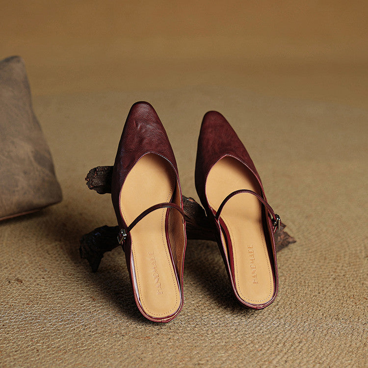 Nora | Damen Leder Mules Spitze Zehenpartie Mary Jane Riemchen Flats – Bild 15