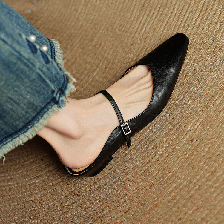 Nora | Damen Leder Mules Spitze Zehenpartie Mary Jane Riemchen Flats – Bild 18