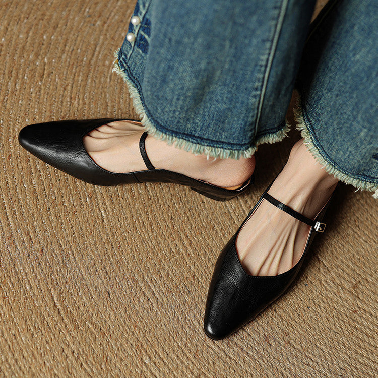 Nora | Damen Leder Mules Spitze Zehenpartie Mary Jane Riemchen Flats – Bild 19