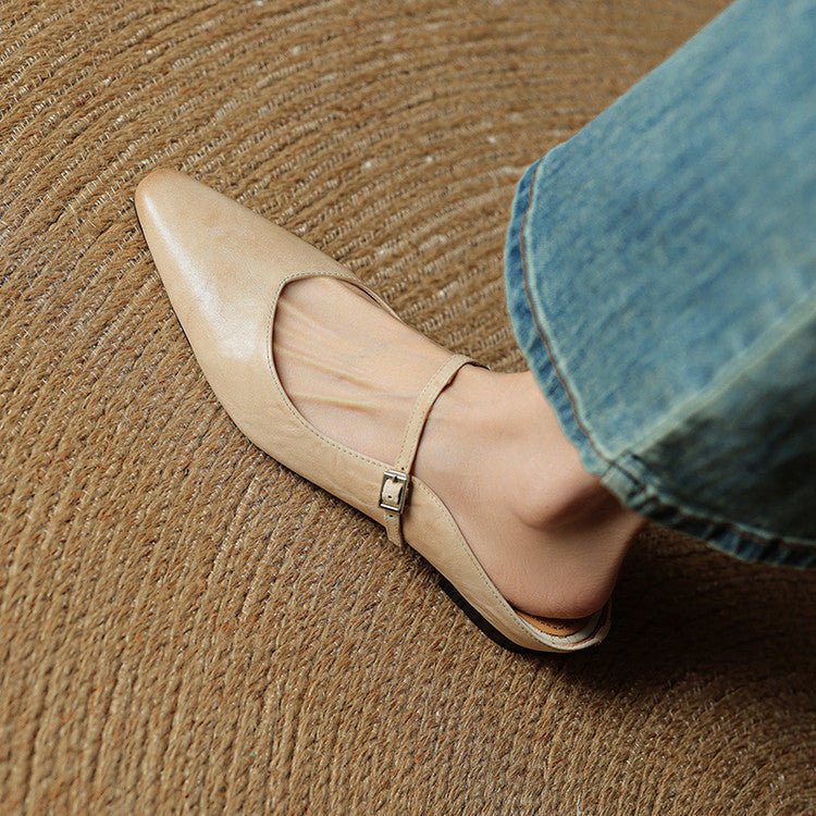 Nora | Damen Leder Mules Spitze Zehenpartie Mary Jane Riemchen Flats – Bild 4