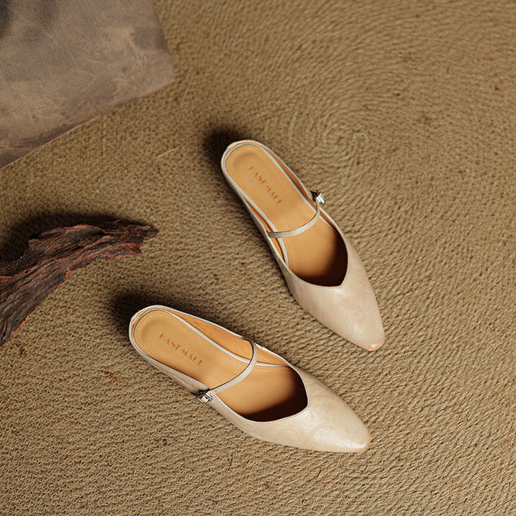 Nora | Damen Leder Mules Spitze Zehenpartie Mary Jane Riemchen Flats – Bild 7