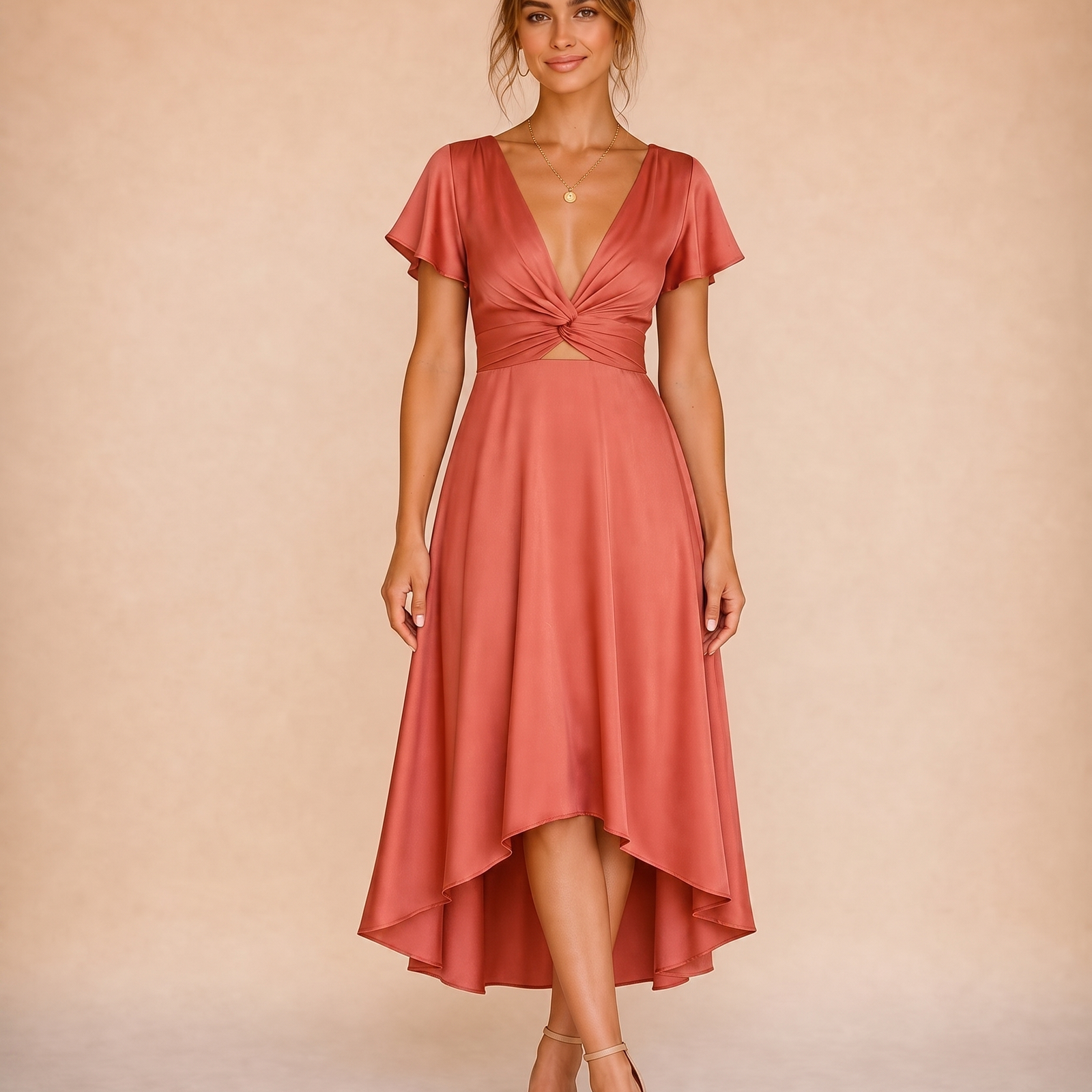 Abendkleid auf warmbeigem Hintergrund #E8DED2