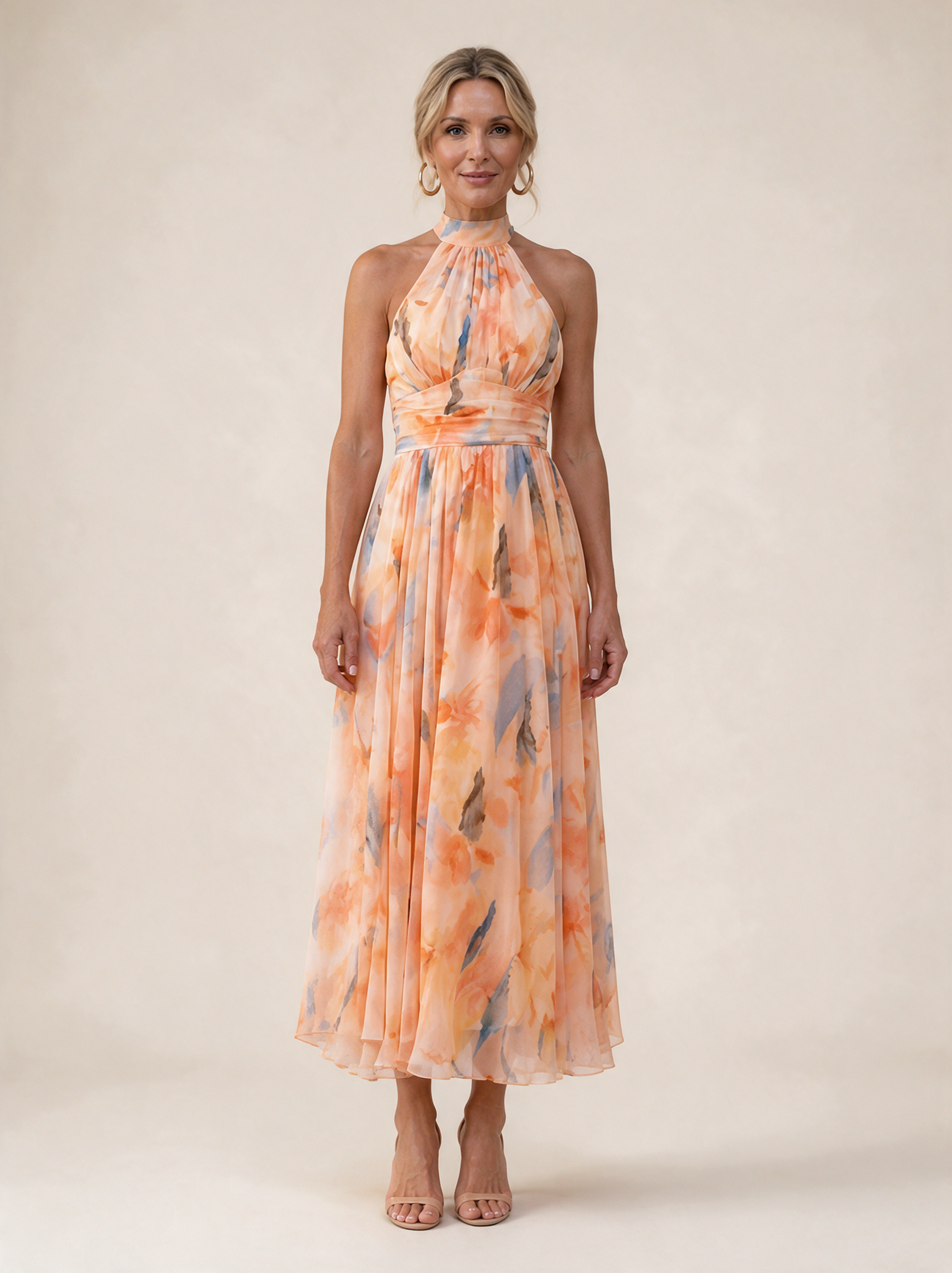 Emma Wien vestido 19 – Modelo feminina em fundo bege