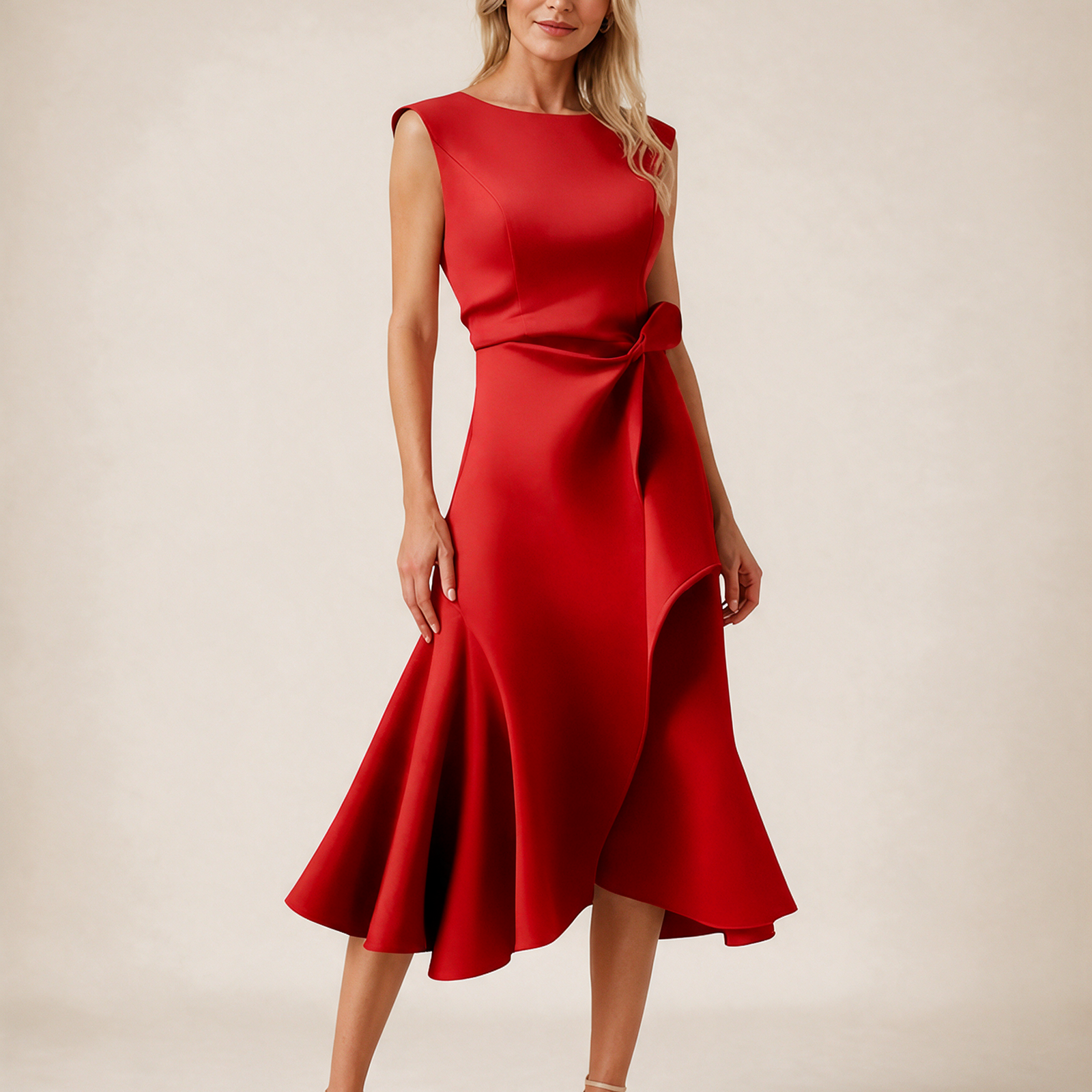 Emma Wien vestido 21 – Modelo feminina em fundo bege