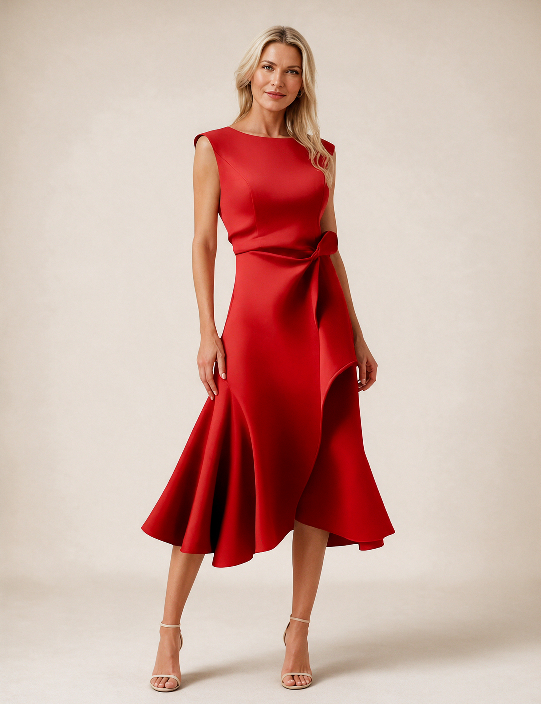 Emma Wien vestido 21 – Modelo feminina em fundo bege