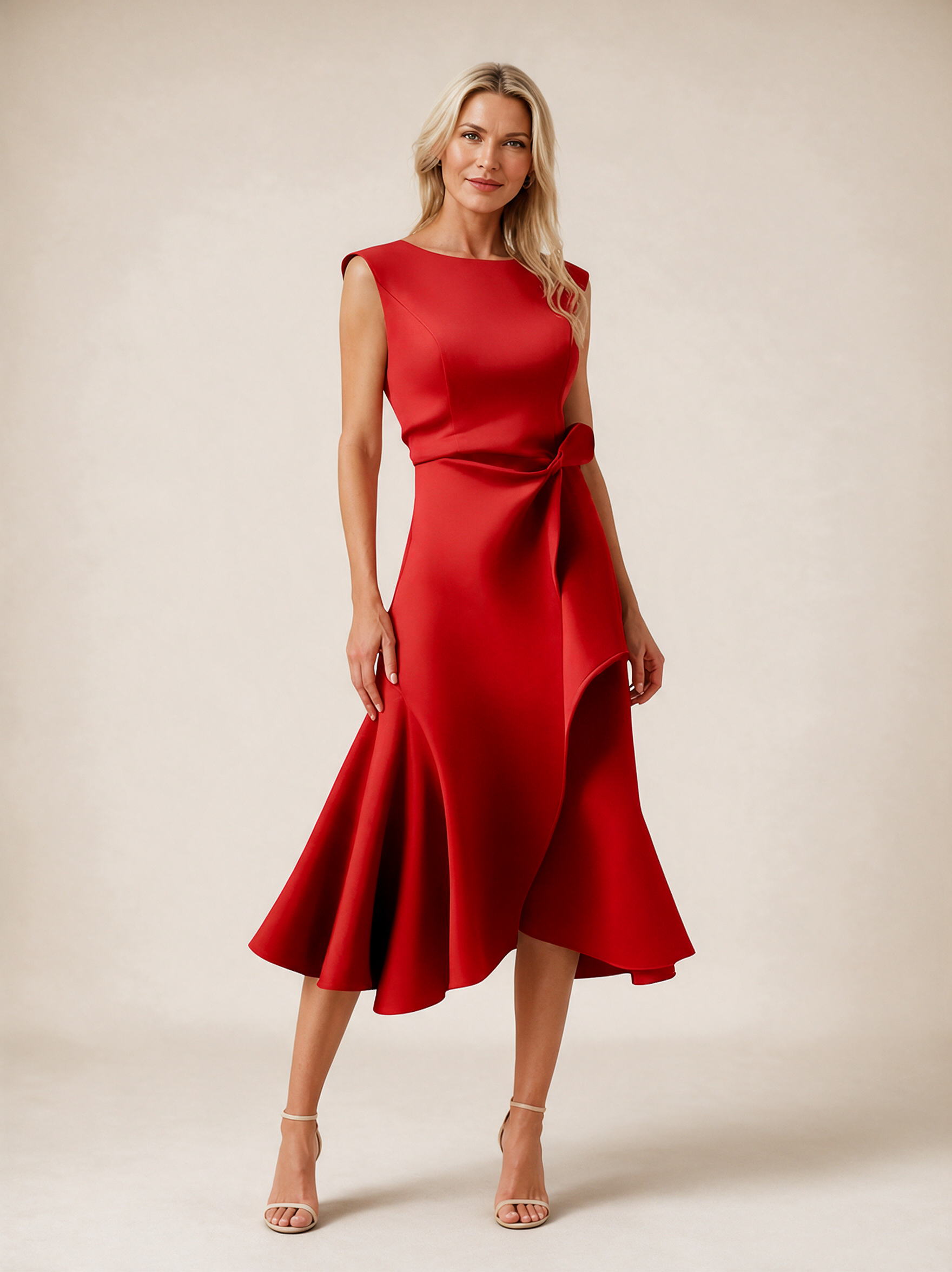 Emma Wien vestido 21 – Modelo feminina em fundo bege