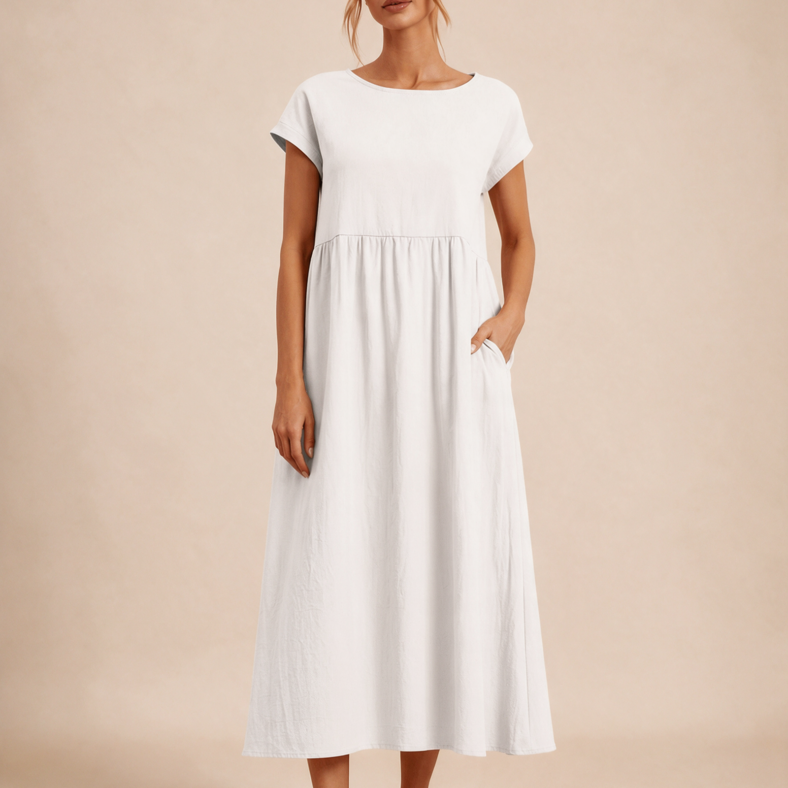 Emma Wien vestido 22 – Modelo feminina em fundo bege