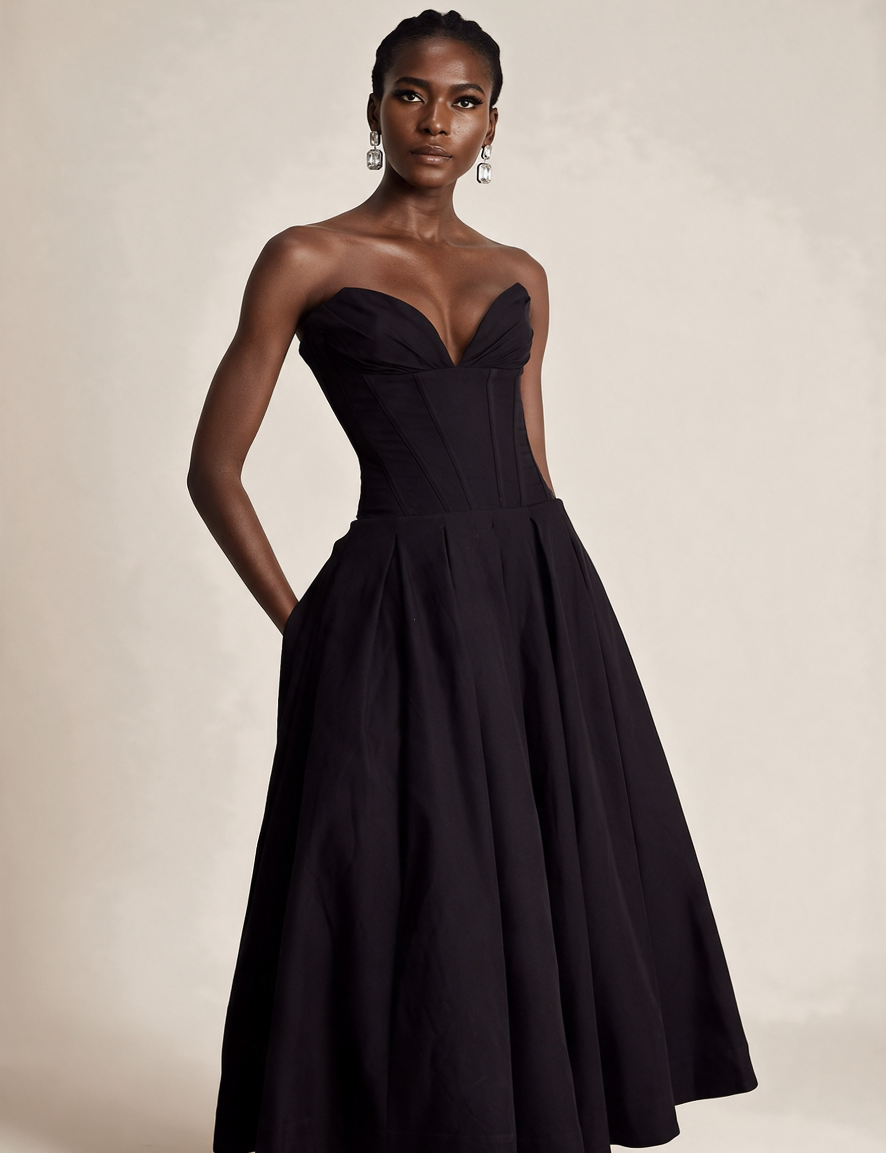 Emma Wien vestido 23 – Modelo feminina em fundo bege