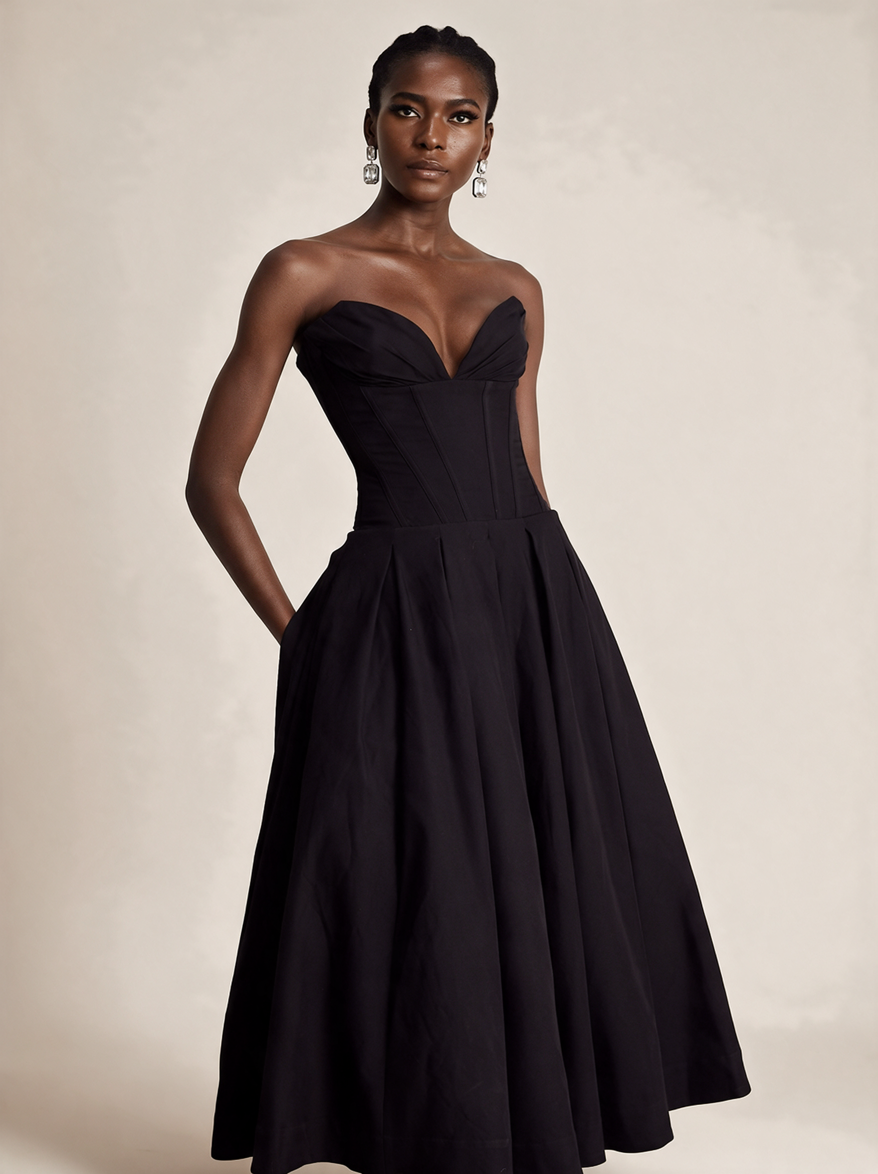 Emma Wien vestido 23 – Modelo feminina em fundo bege