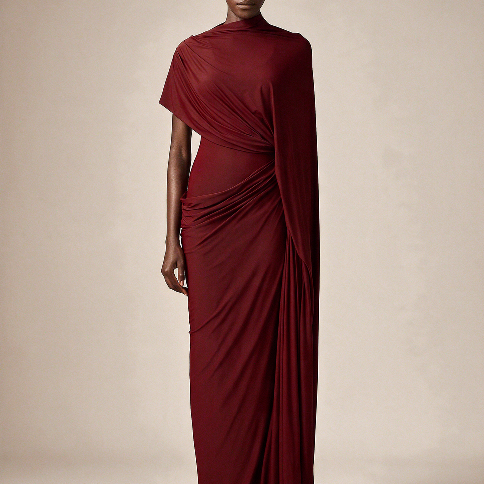 Emma Wien vestido 24 – Modelo feminina em fundo bege