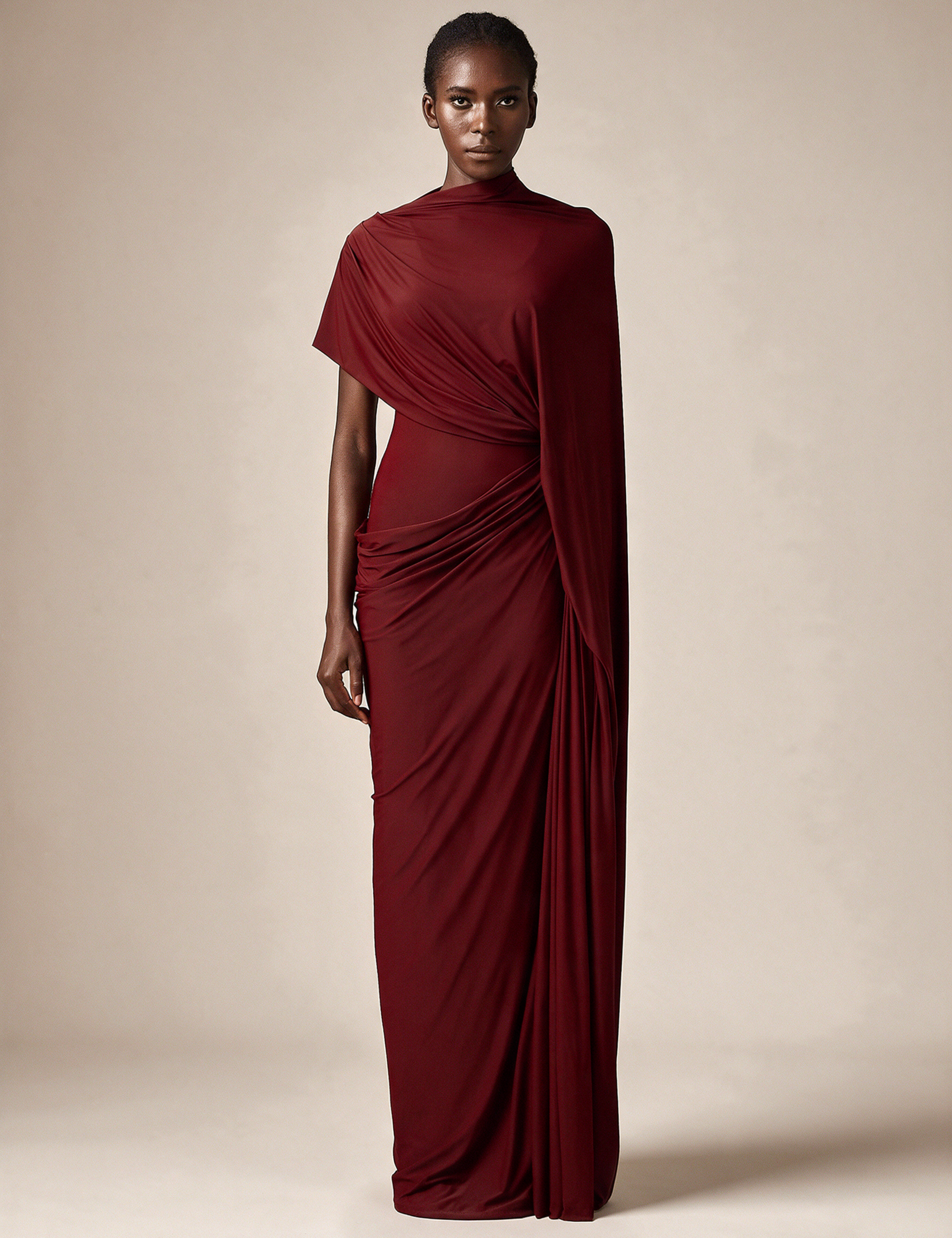 Emma Wien vestido 24 – Modelo feminina em fundo bege