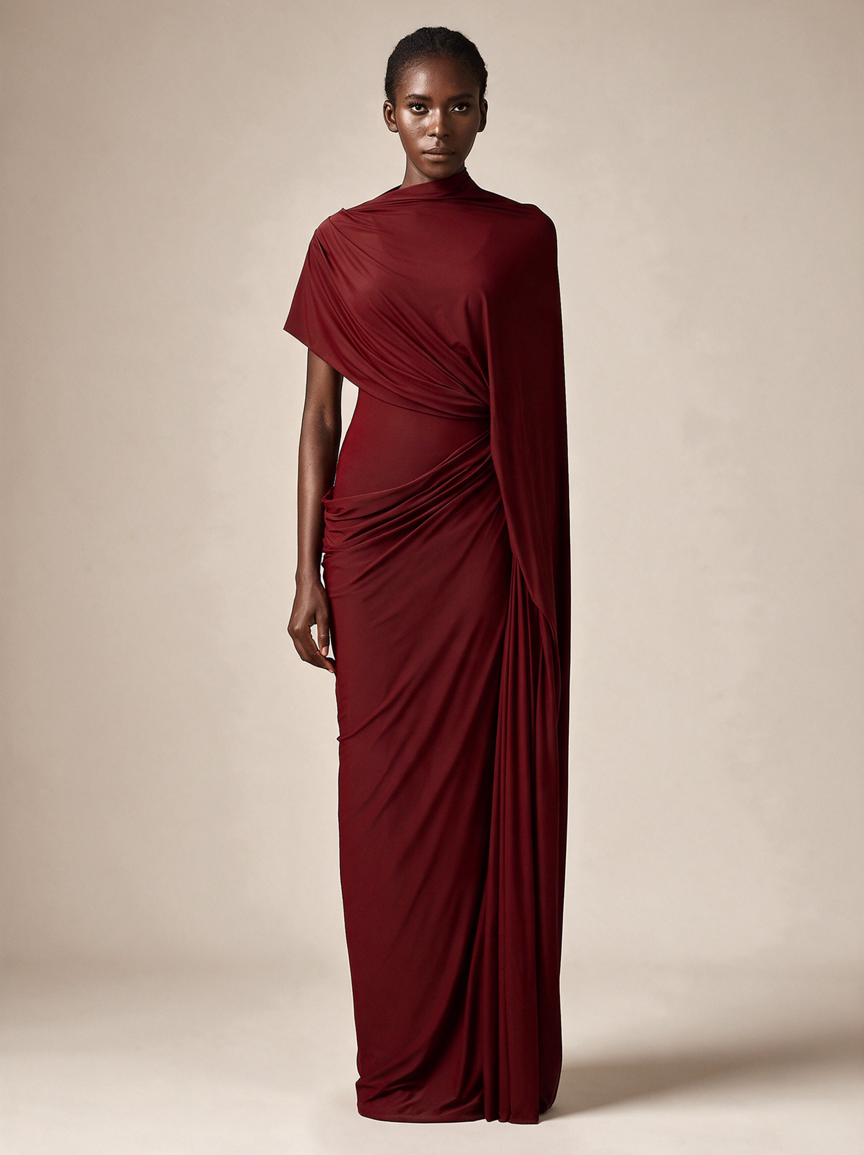 Emma Wien vestido 24 – Modelo feminina em fundo bege