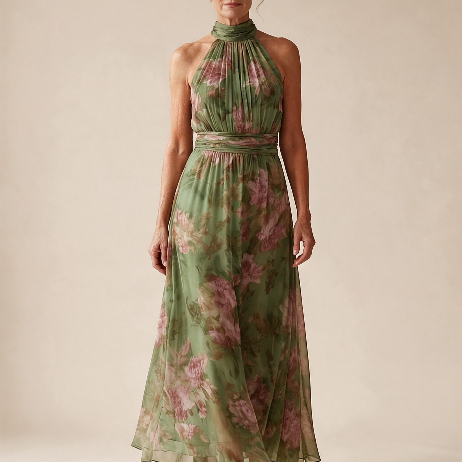 Emma Wien vestido 28 – Modelo feminina em fundo bege