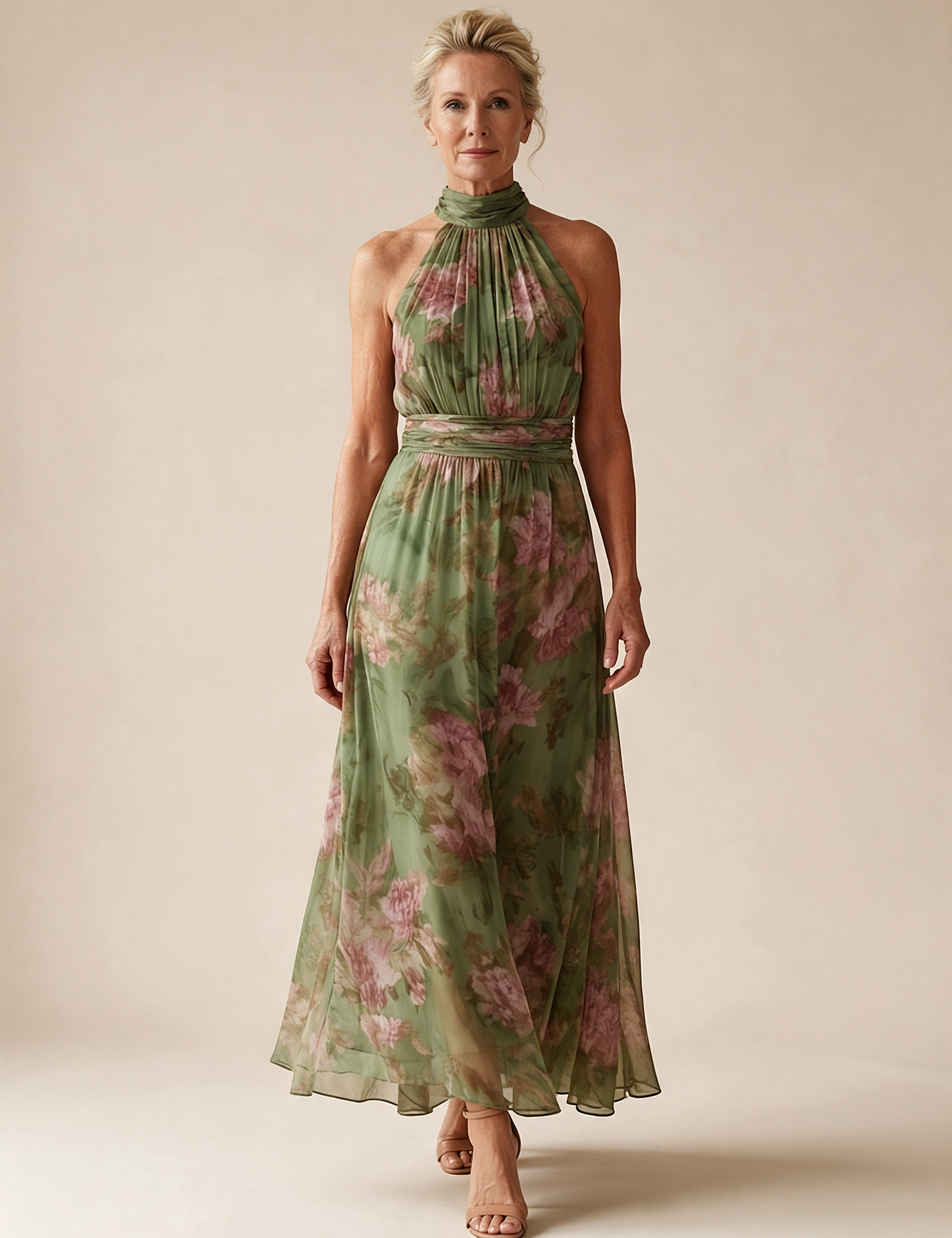 Emma Wien vestido 28 – Modelo feminina em fundo bege