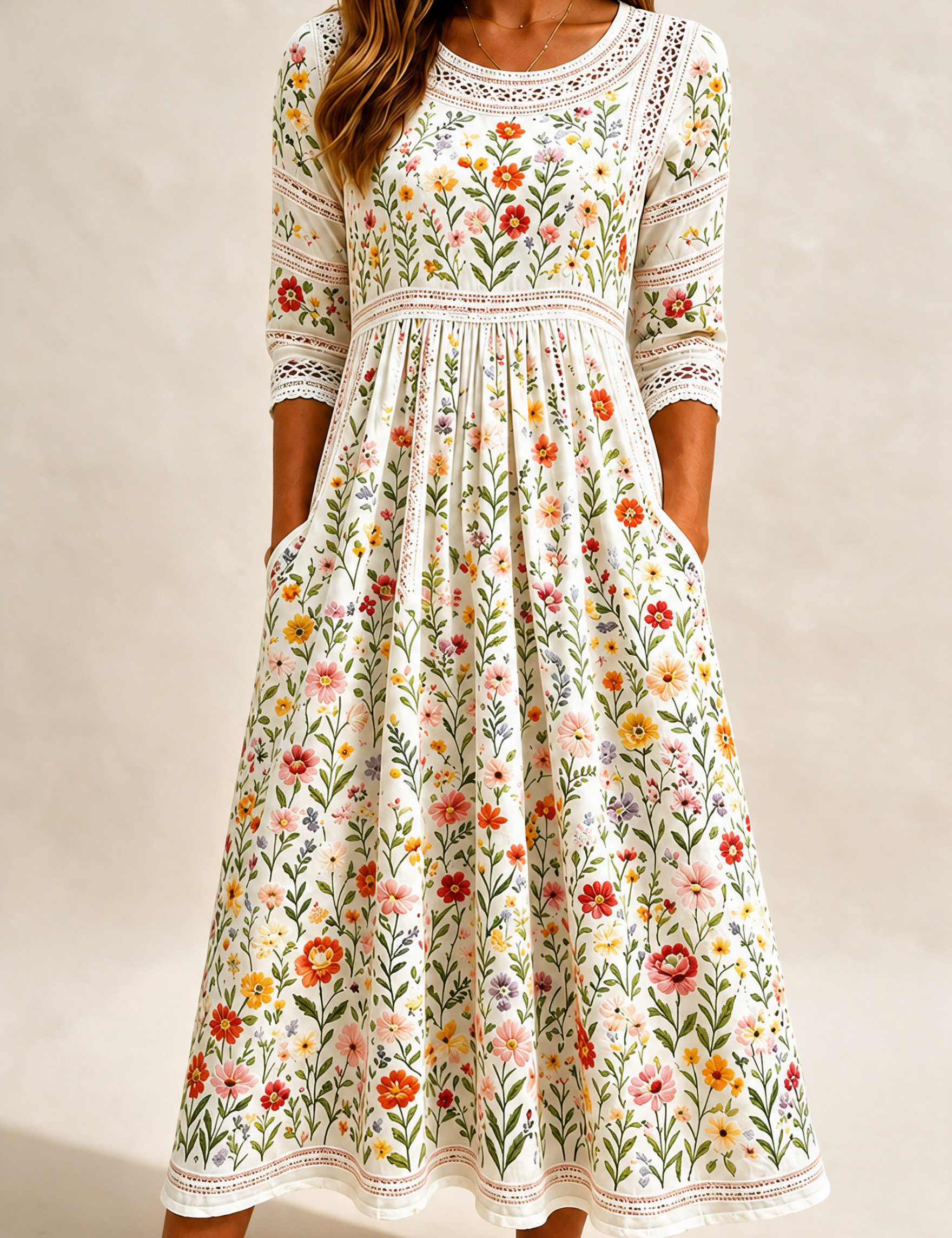 Emma Wien vestido 31 – Modelo feminina em fundo bege