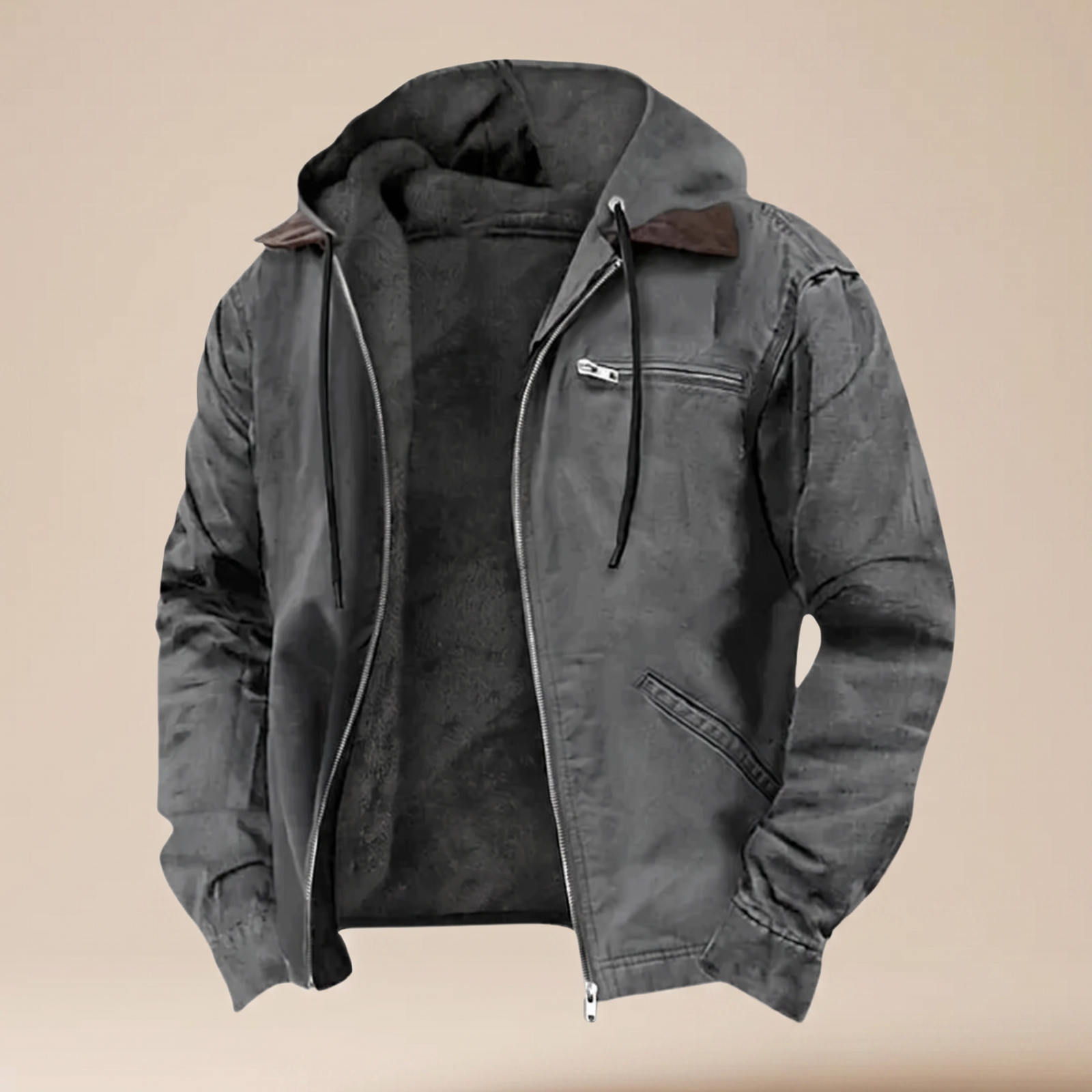 Herrenjacke Block 4 10 – männliches Model – beige Hintergrund