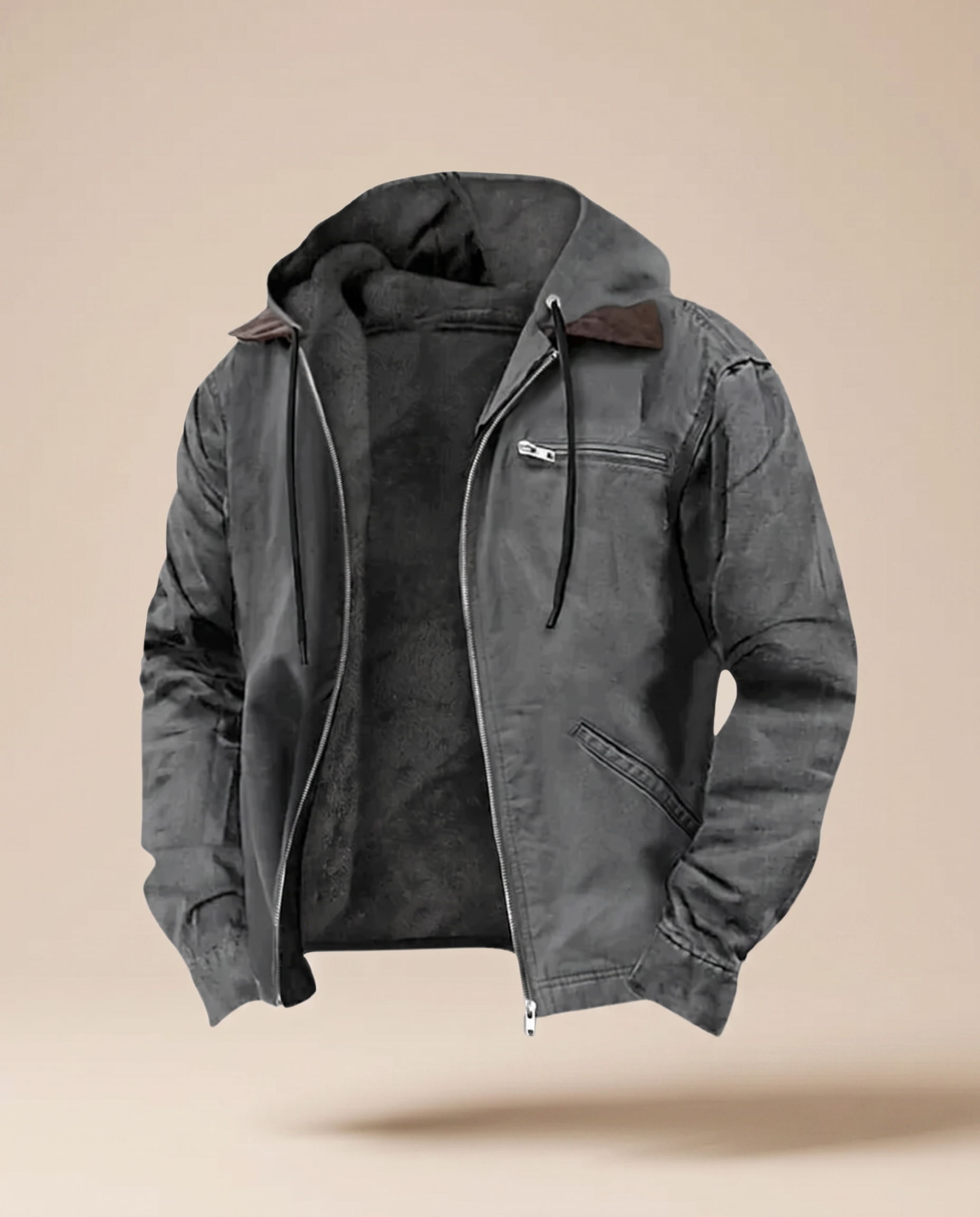 Herrenjacke Block 4 10 – männliches Model – beige Hintergrund