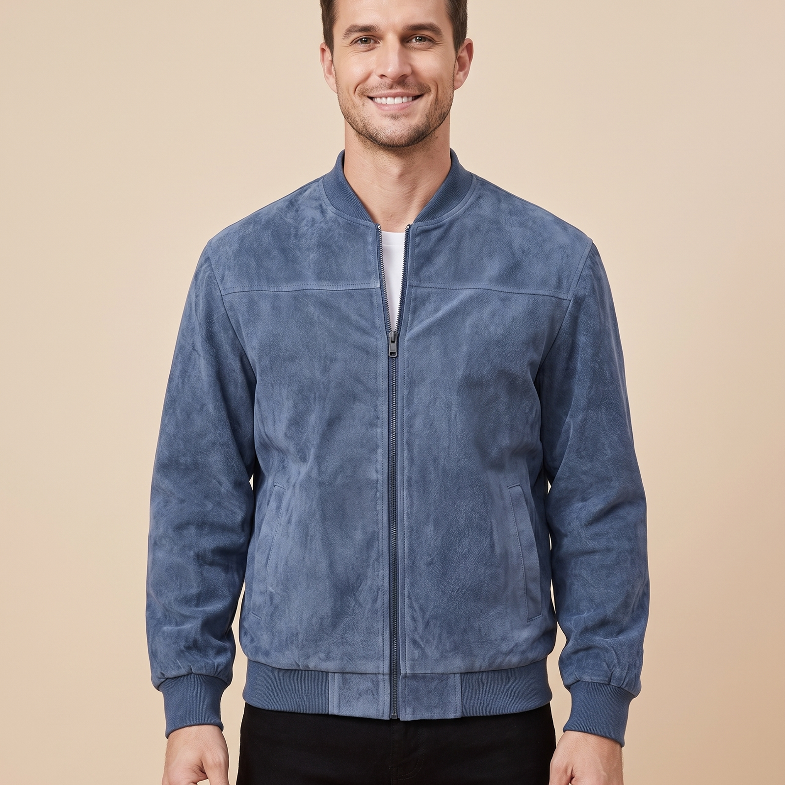 Herrenjacke Block 4 17 – männliches Model – beige Hintergrund