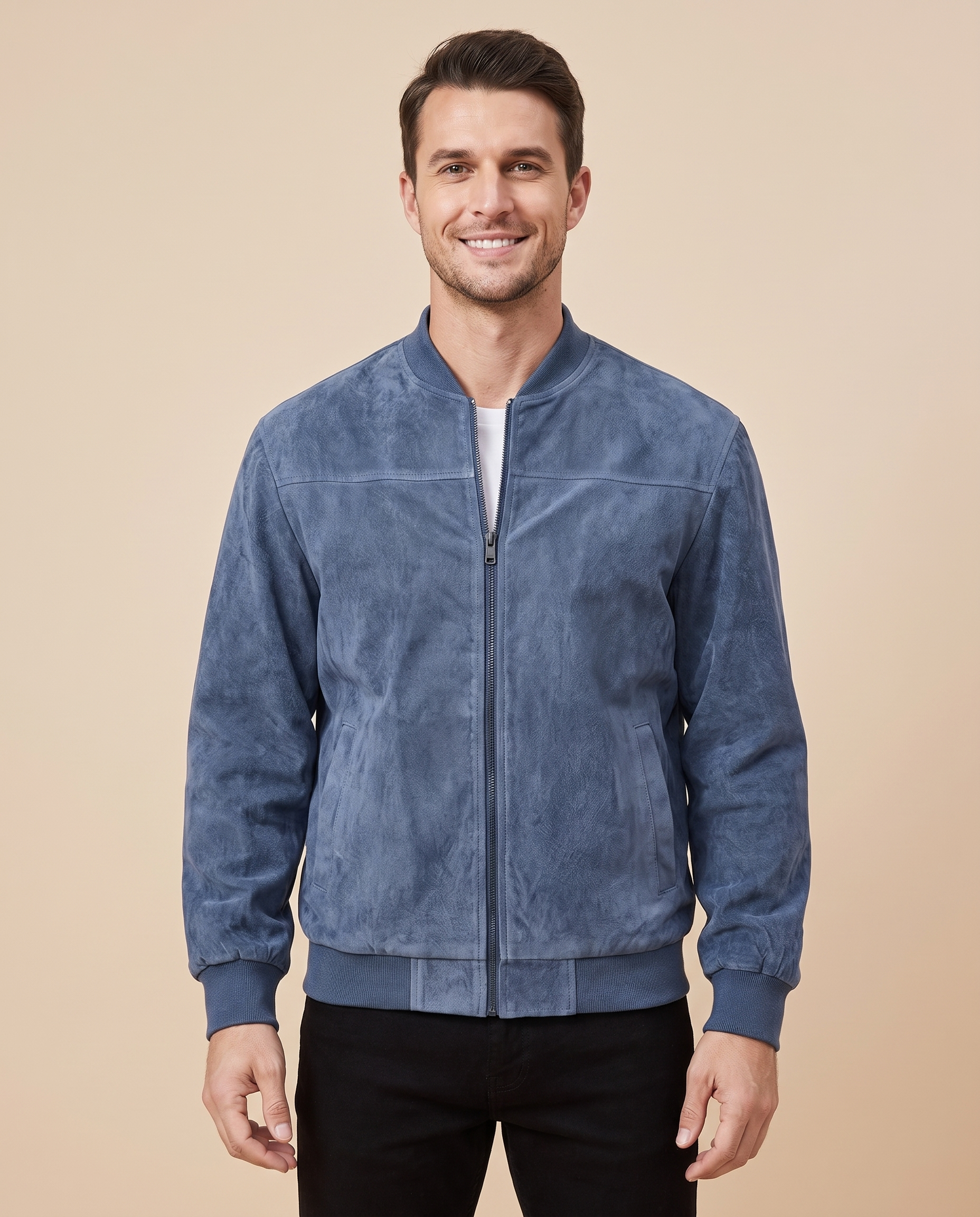 Herrenjacke Block 4 17 – männliches Model – beige Hintergrund