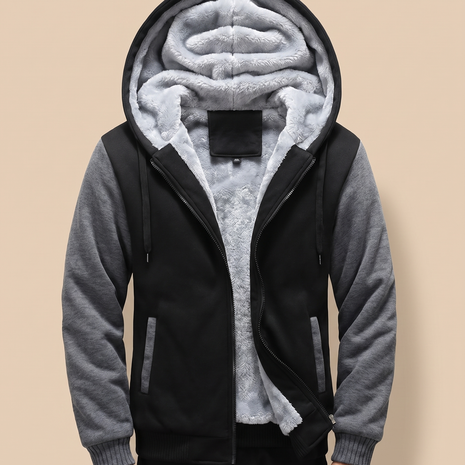 Herrenjacke Block 4 29 – männliches Model – beige Hintergrund