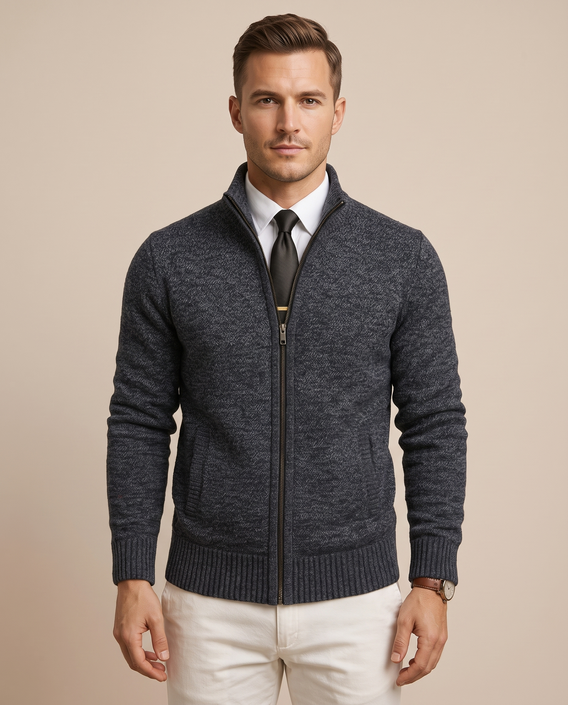 Herren-Strick Block 4 6 – männliches Model – beige Hintergrund