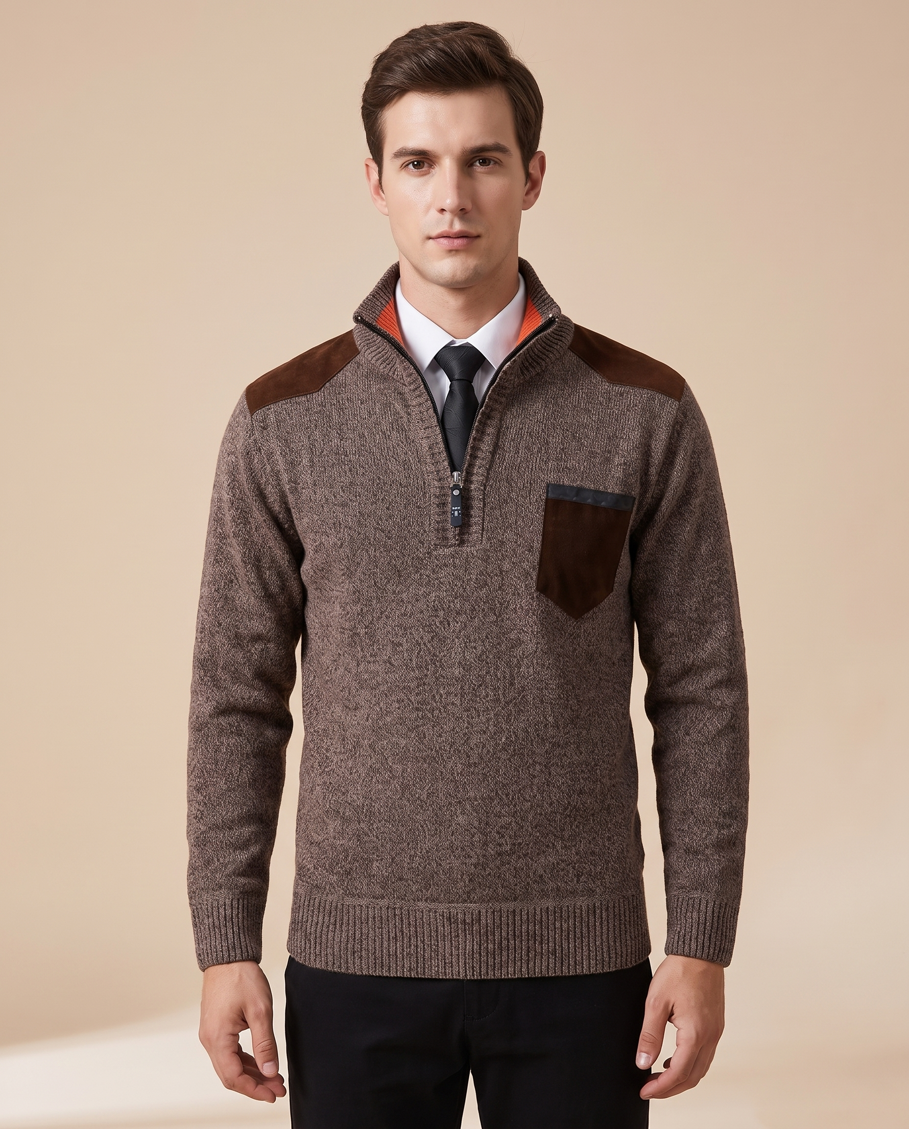 Herren-Strick Block 4 8 – männliches Model – beige Hintergrund