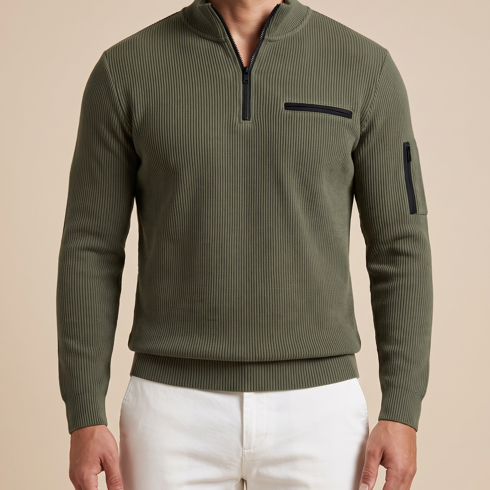 Herren-Strick Block 4 15 – männliches Model – beige Hintergrund