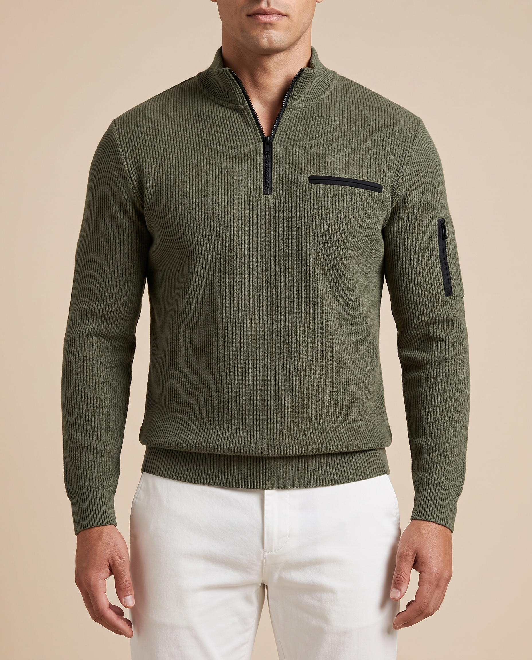 Herren-Strick Block 4 15 – männliches Model – beige Hintergrund