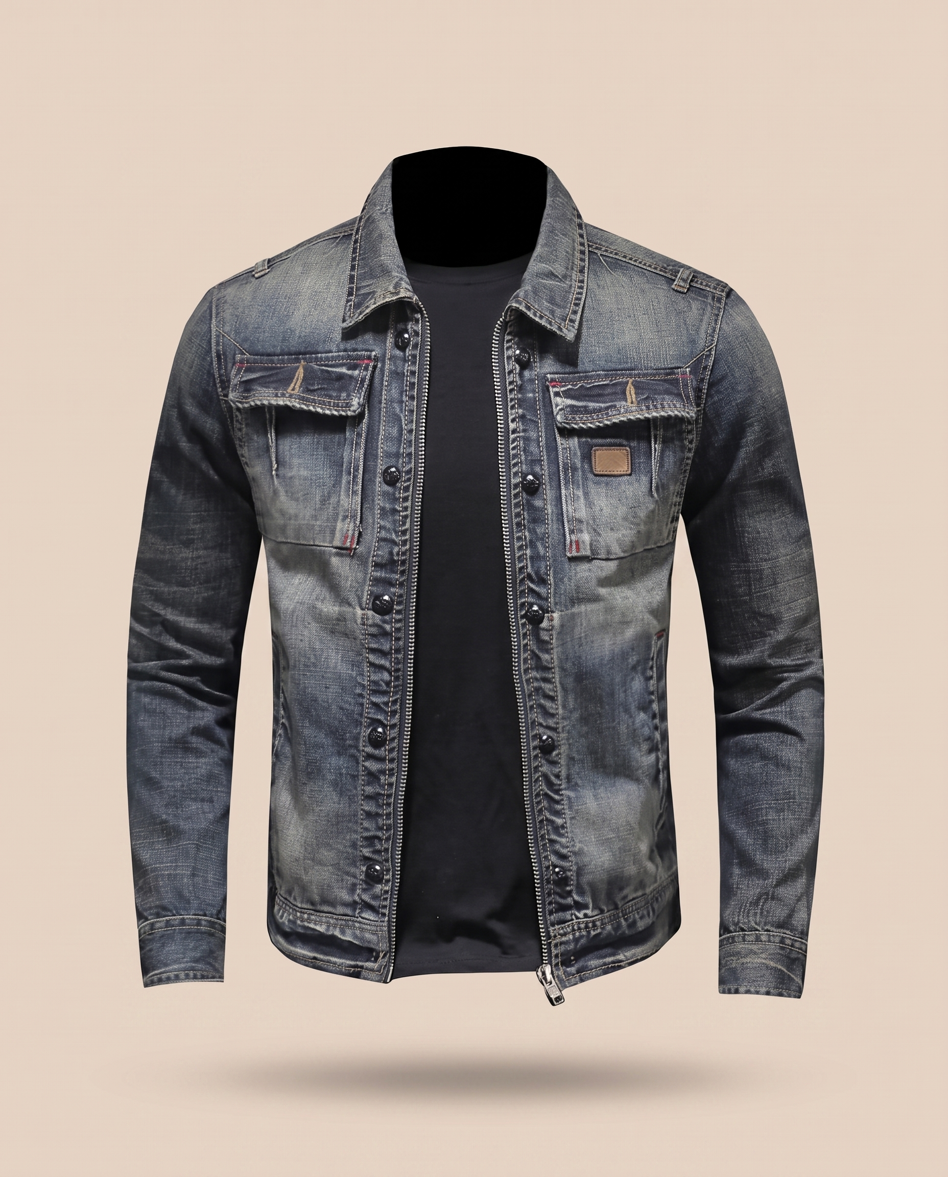 Herrenjacke – harmonisiertes Produktbild auf warmem beigem Hintergrund