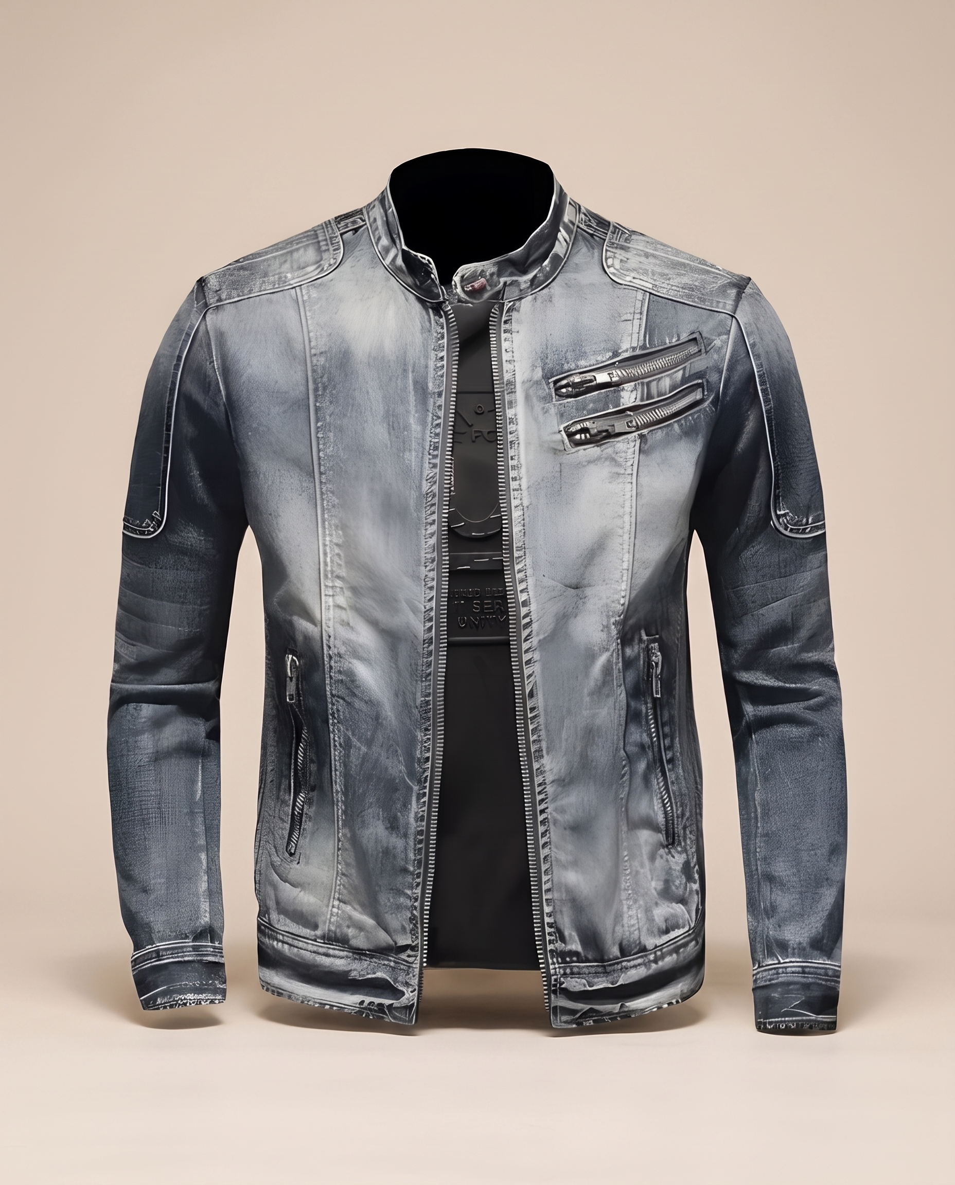 Herrenjacke – harmonisiertes Produktbild auf warmem beigem Hintergrund