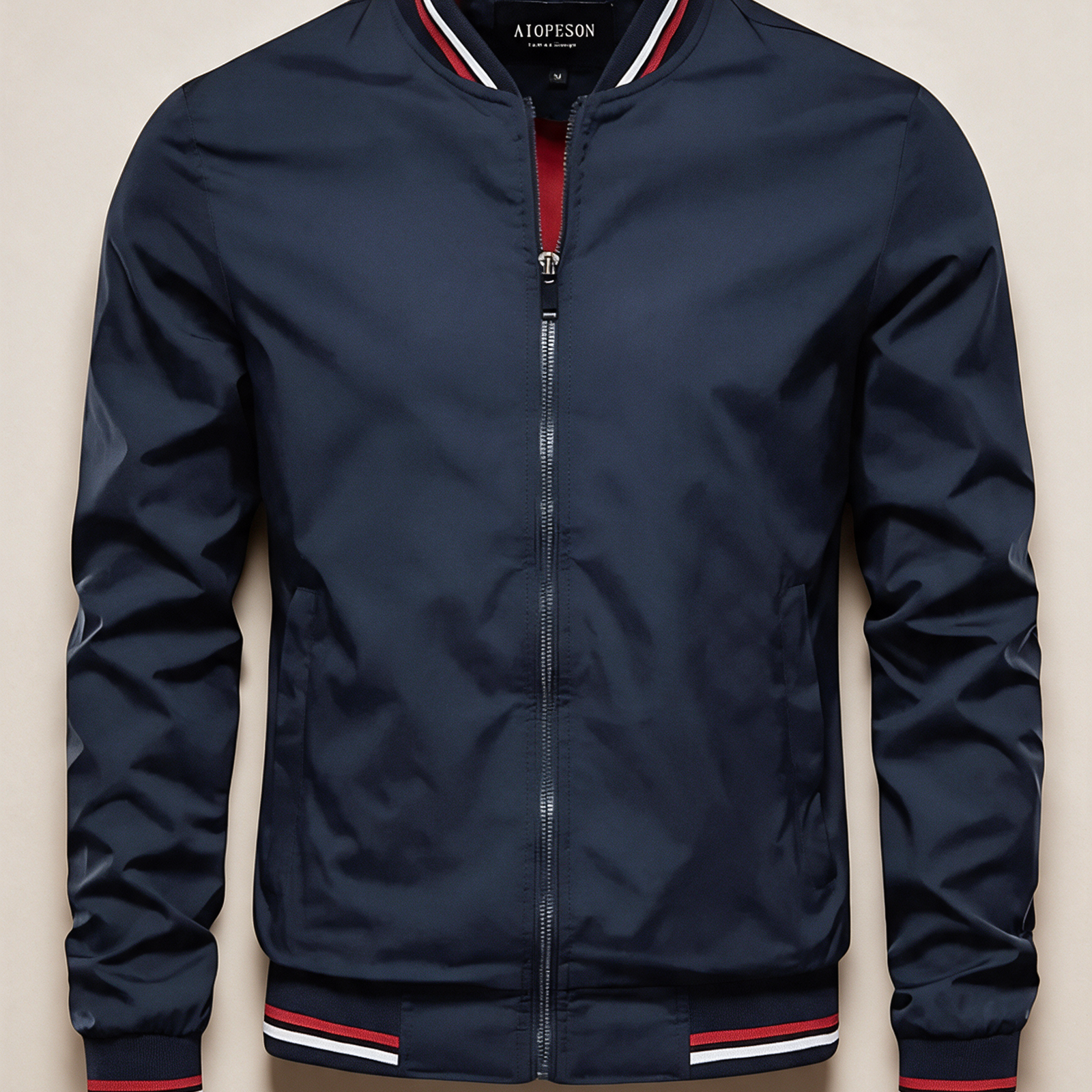Elegante Herrenjacke für jeden Anlass – Produktfoto auf warmem beigem Hintergrund