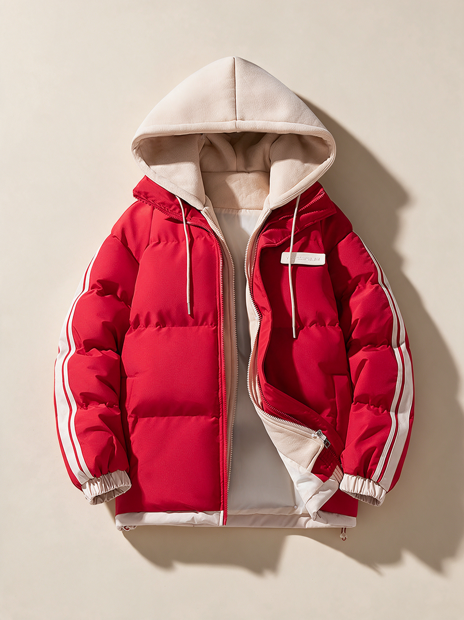 Herren Wattierter Parka Hybrid – Produktfoto auf warmem beigem Hintergrund