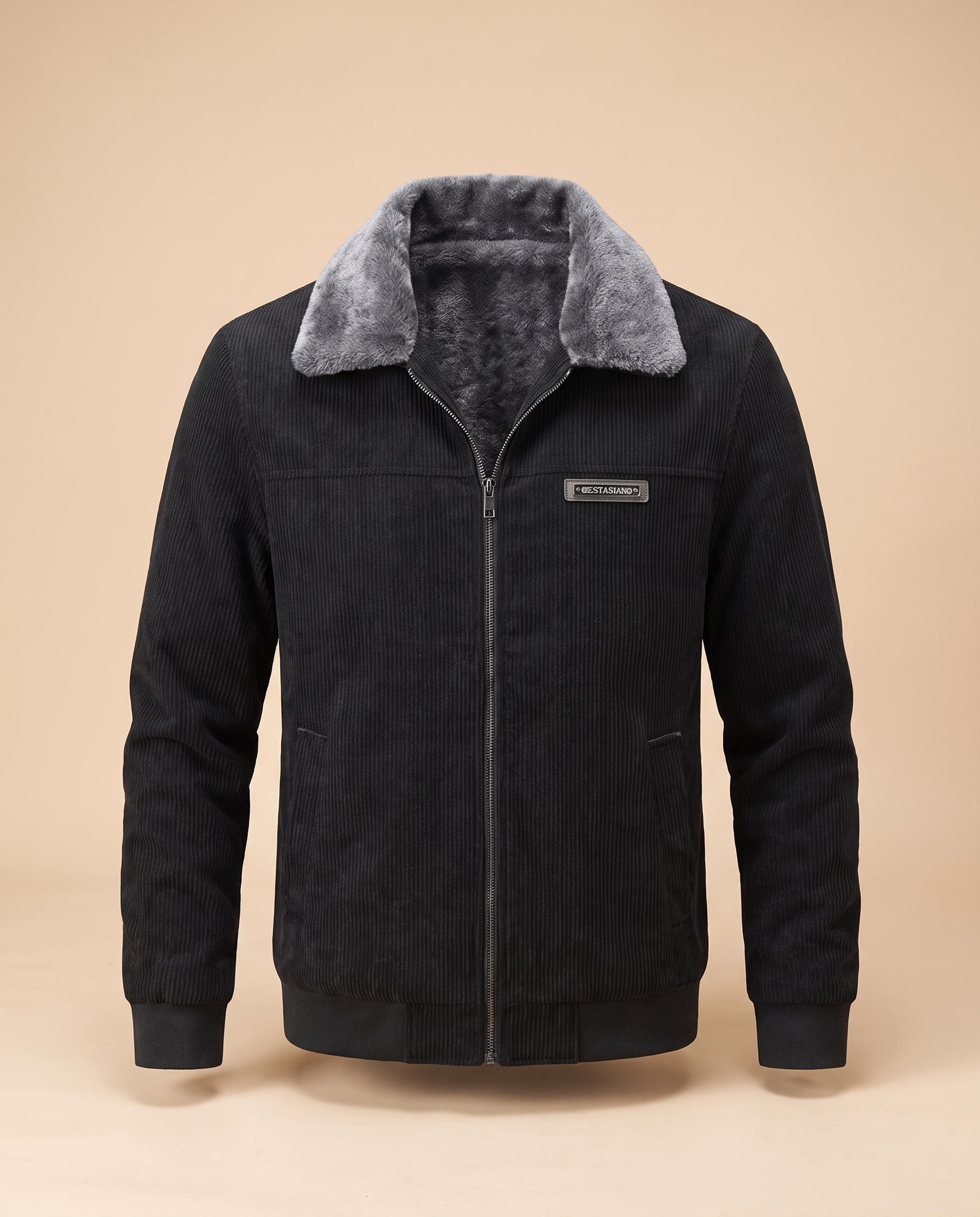 Herrenjacke auf warmbeigem Hintergrund #E8DED2