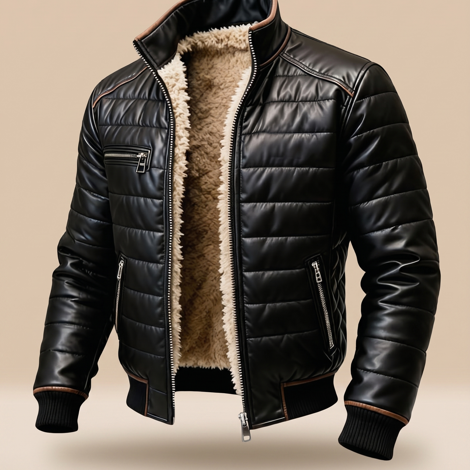 Herrenjacke auf warmbeigem Hintergrund #E8DED2